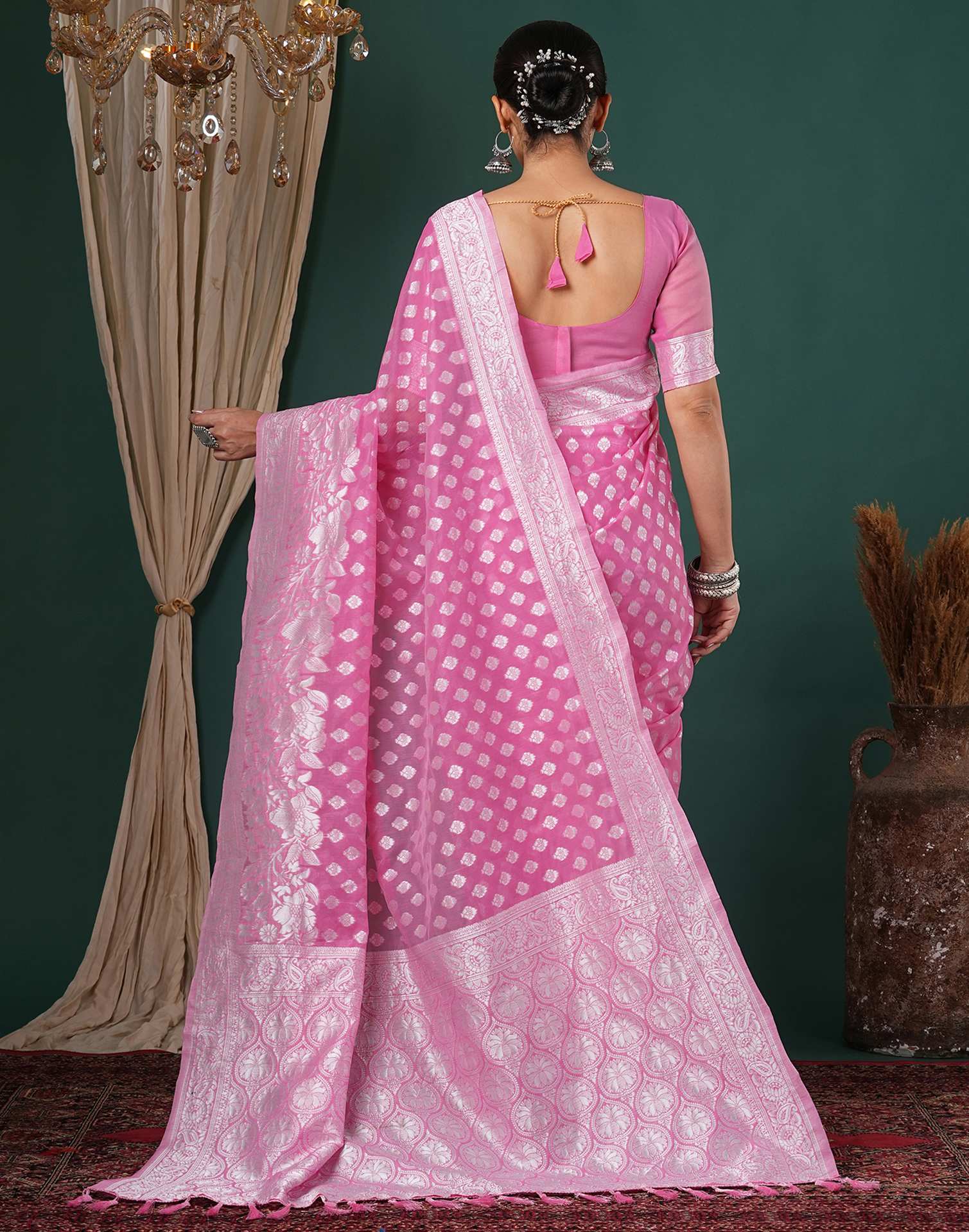 Light Pink Chanderi Woven Saree