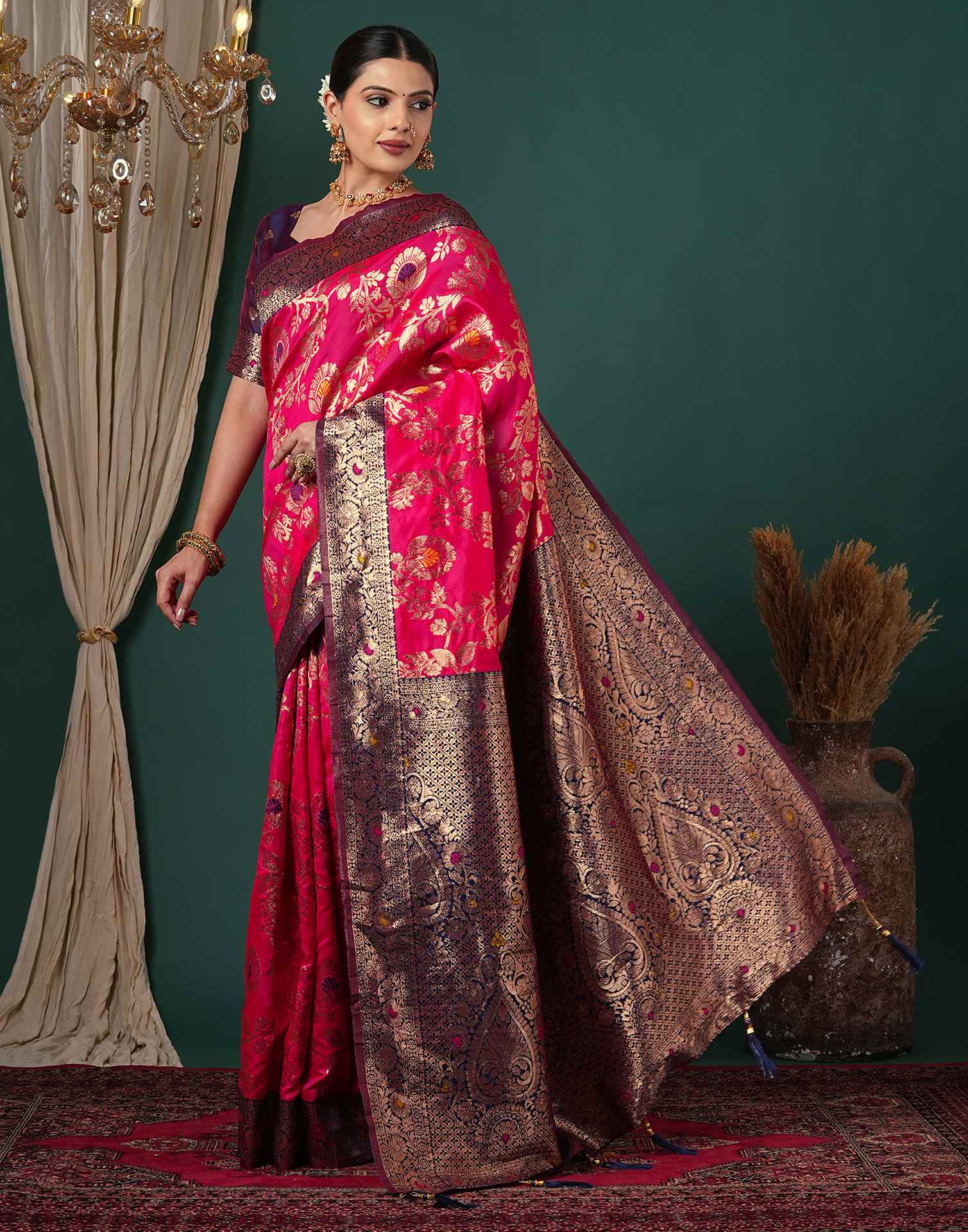 Rani Pink Silk Woven Banarasi Saree