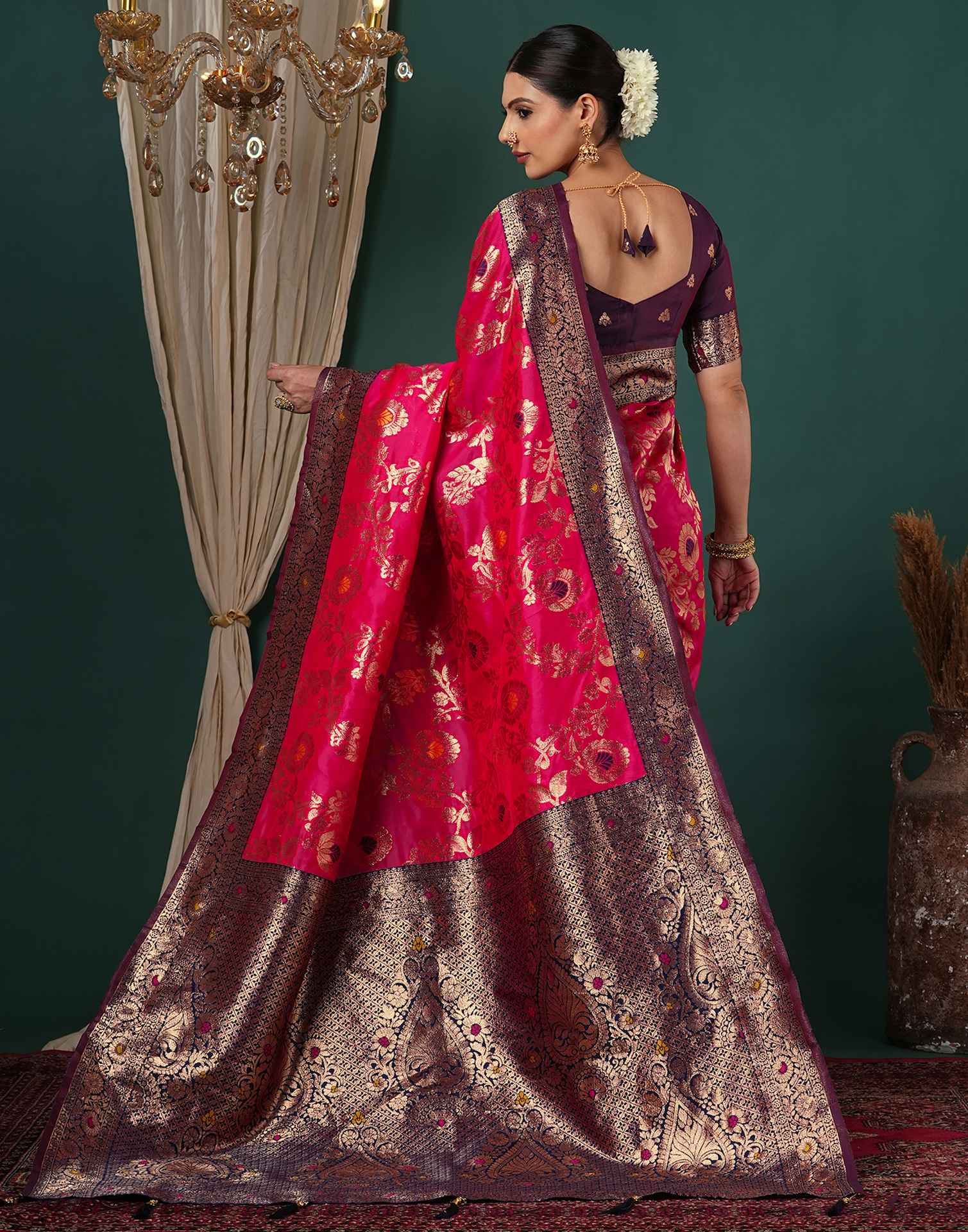 Rani Pink Silk Woven Banarasi Saree