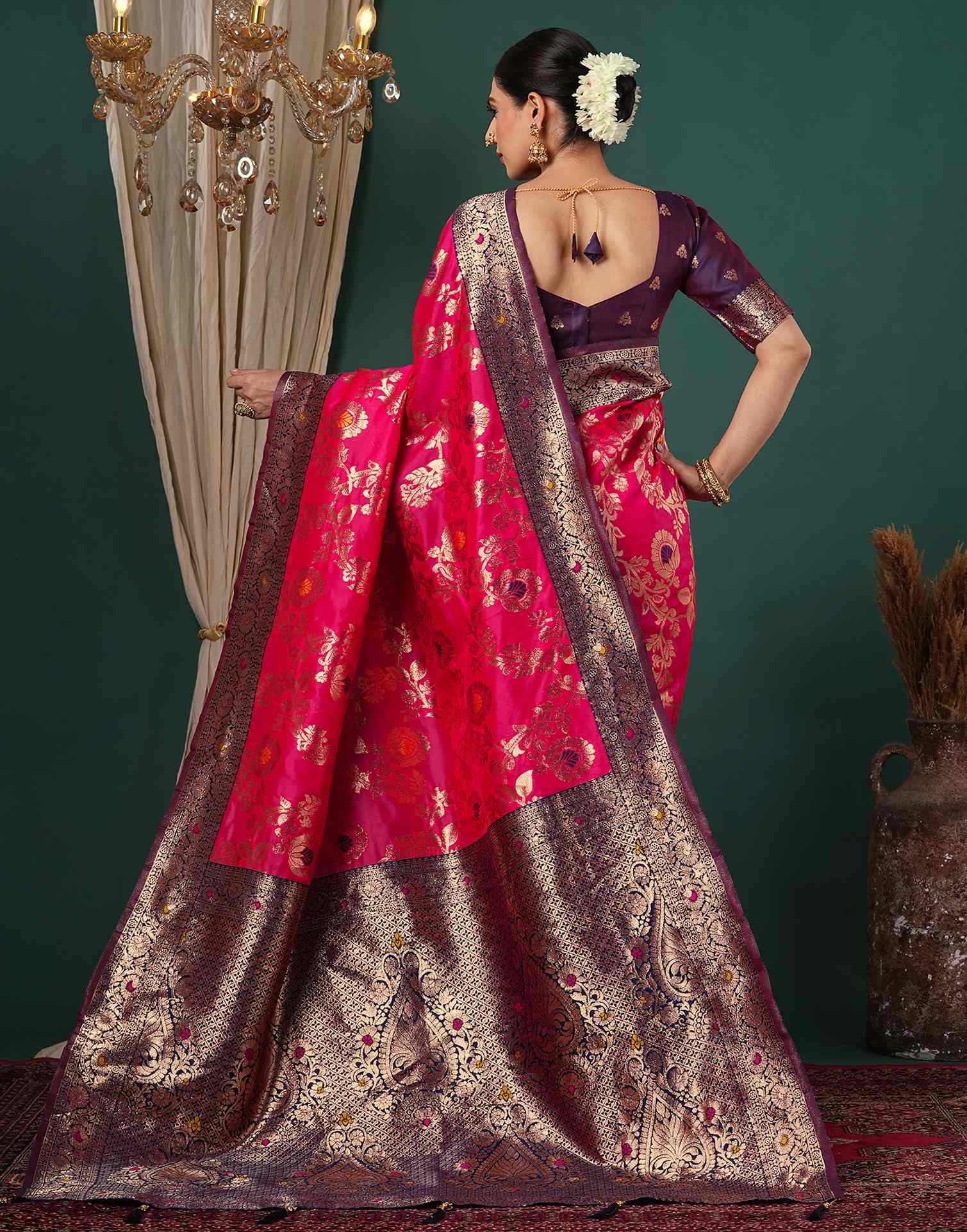 Rani Pink Silk Woven Banarasi Saree