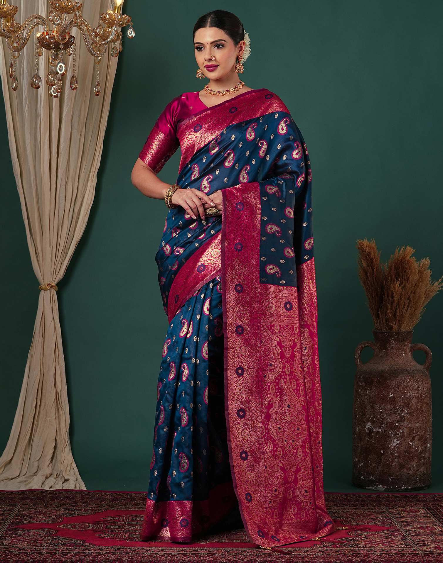 Rama Blue Silk Woven Banarasi Saree