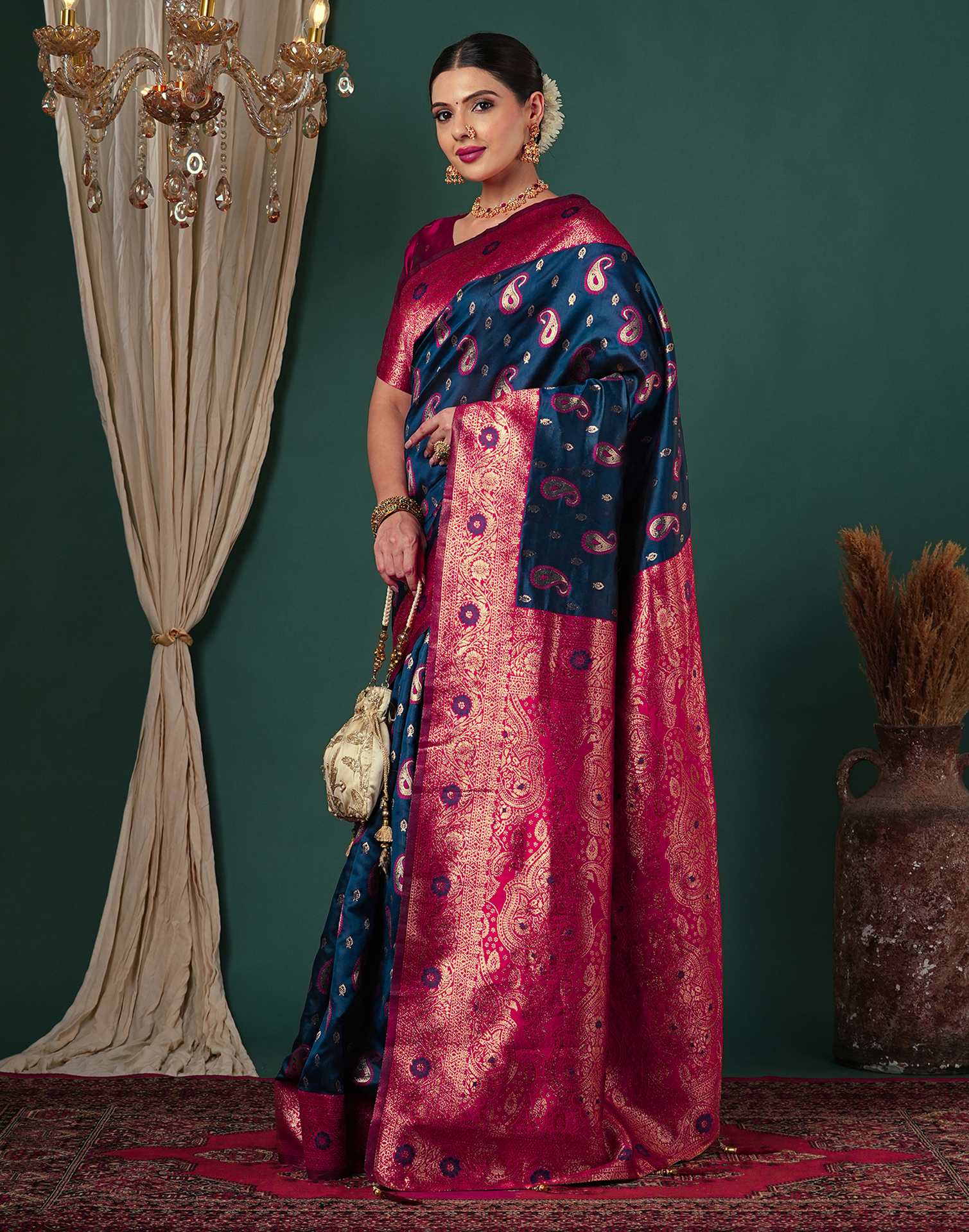 Rama Blue Silk Woven Banarasi Saree