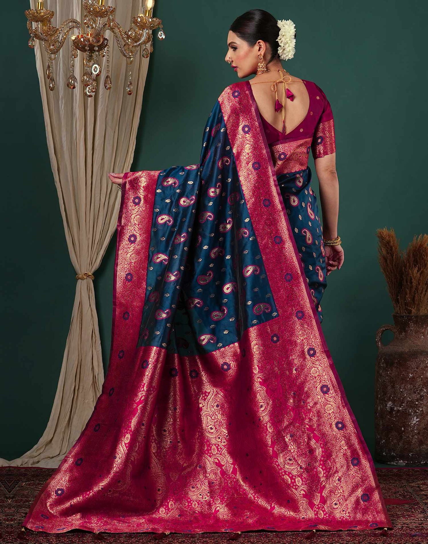 Rama Blue Silk Woven Banarasi Saree
