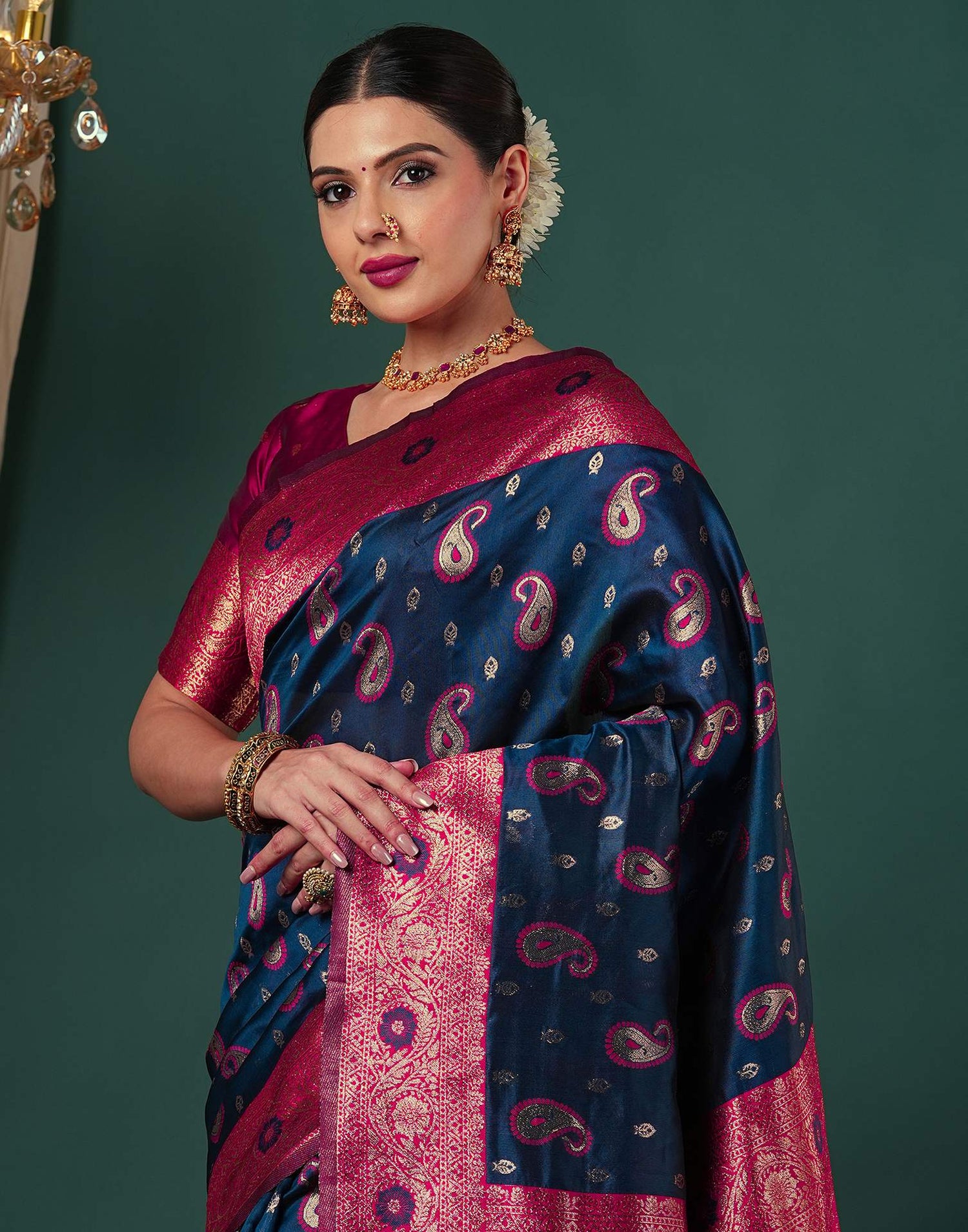 Rama Blue Silk Woven Banarasi Saree