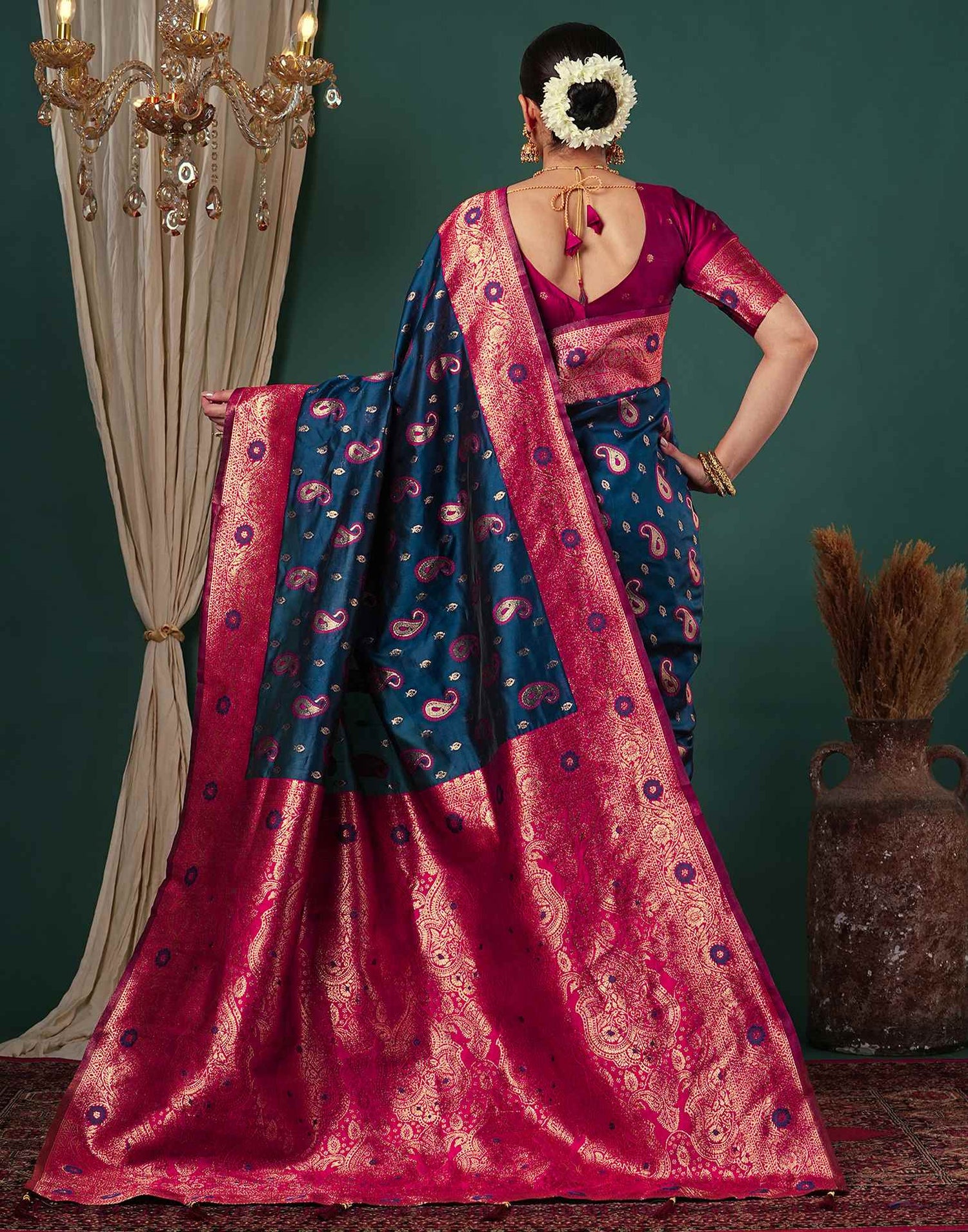 Rama Blue Silk Woven Banarasi Saree