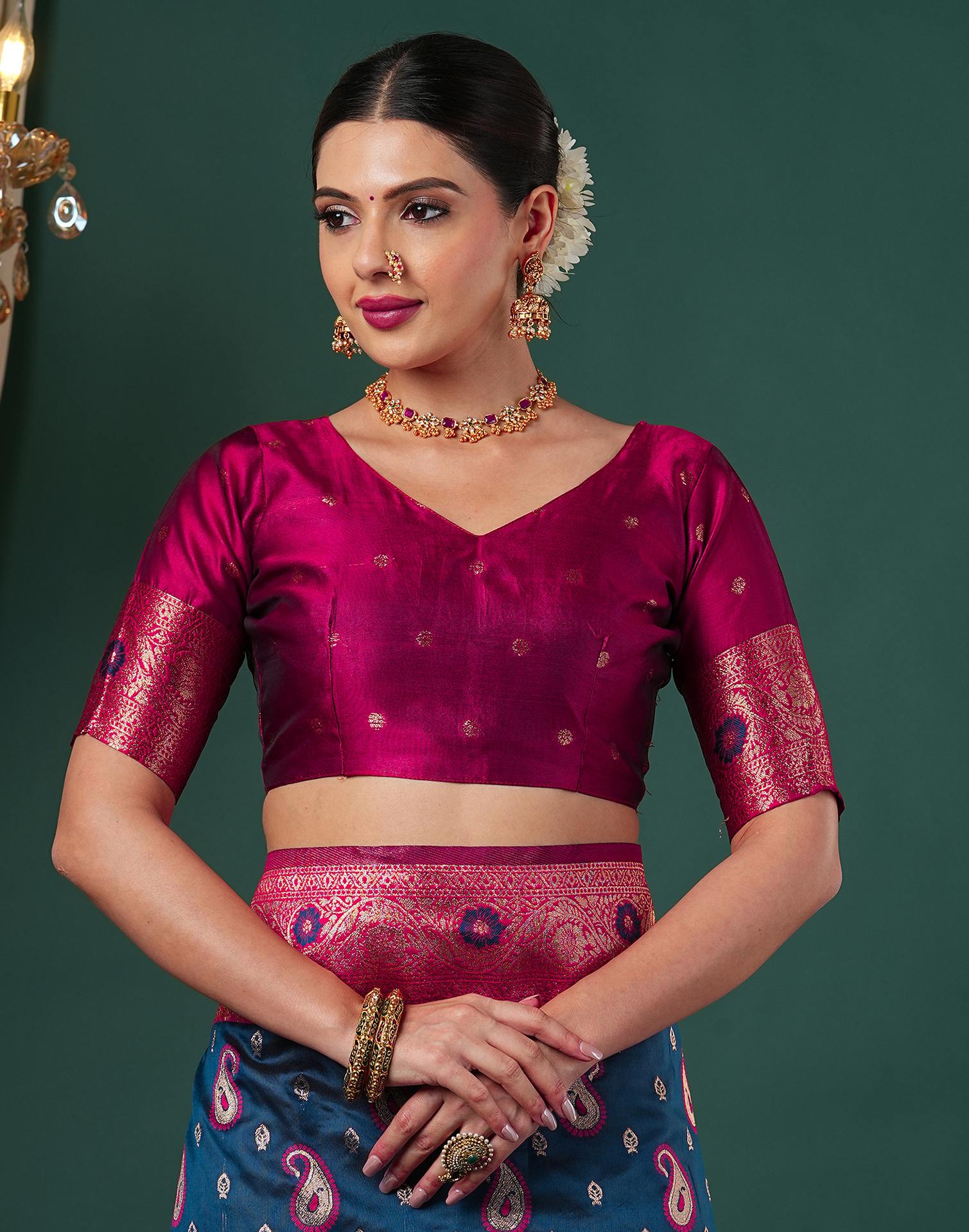 Rama Blue Silk Woven Banarasi Saree