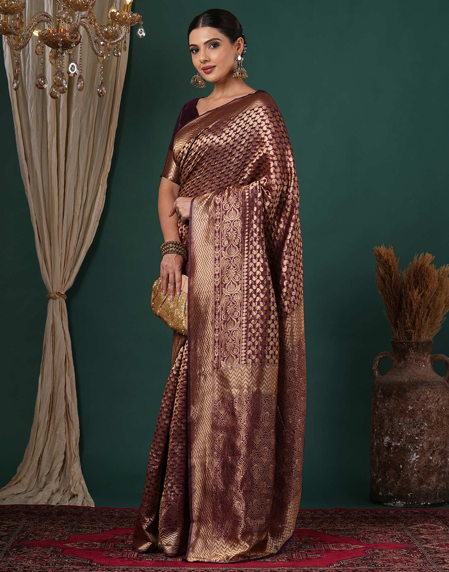 Wine Silk Woven Banarasi Saree