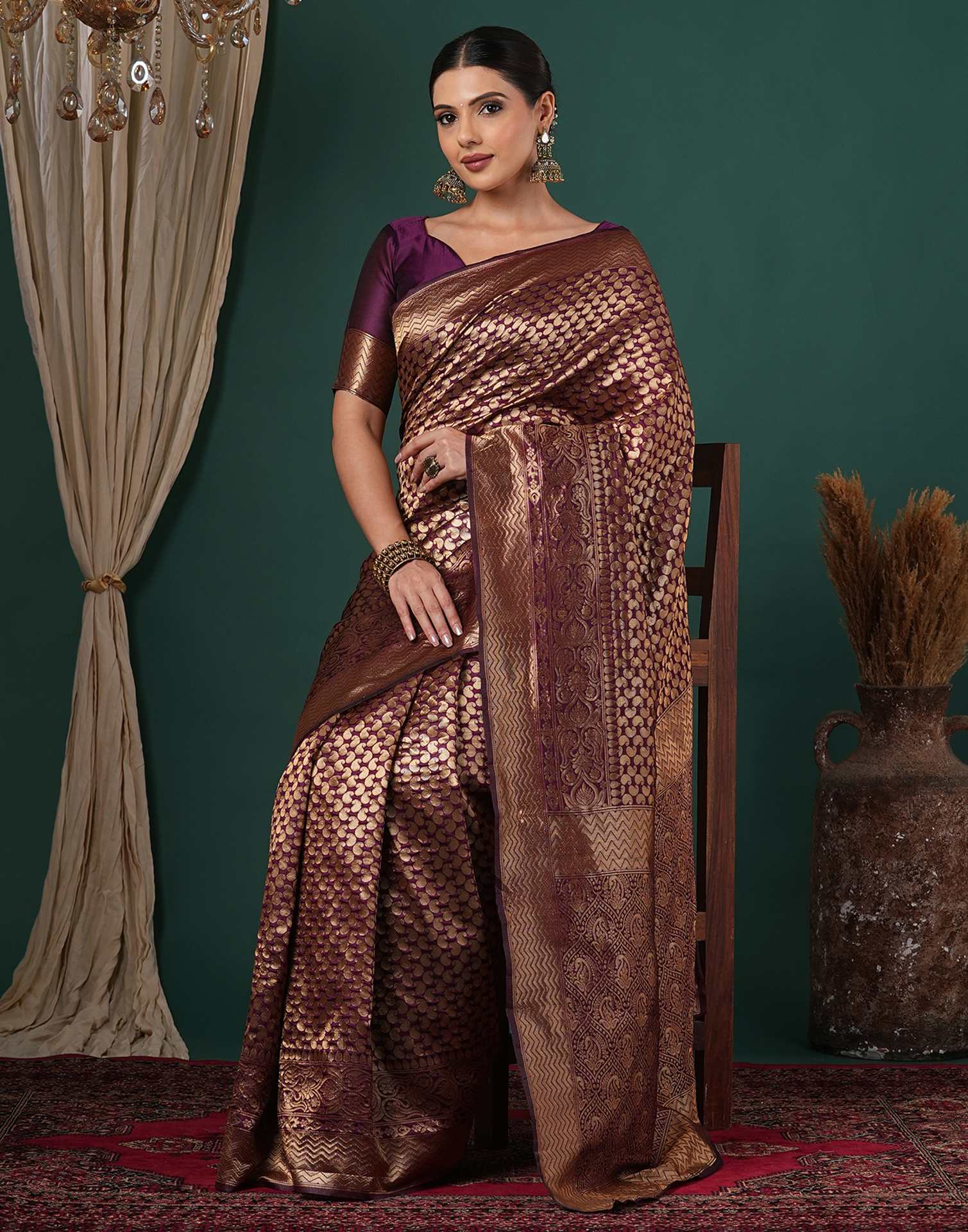 Wine Silk Woven Banarasi Saree