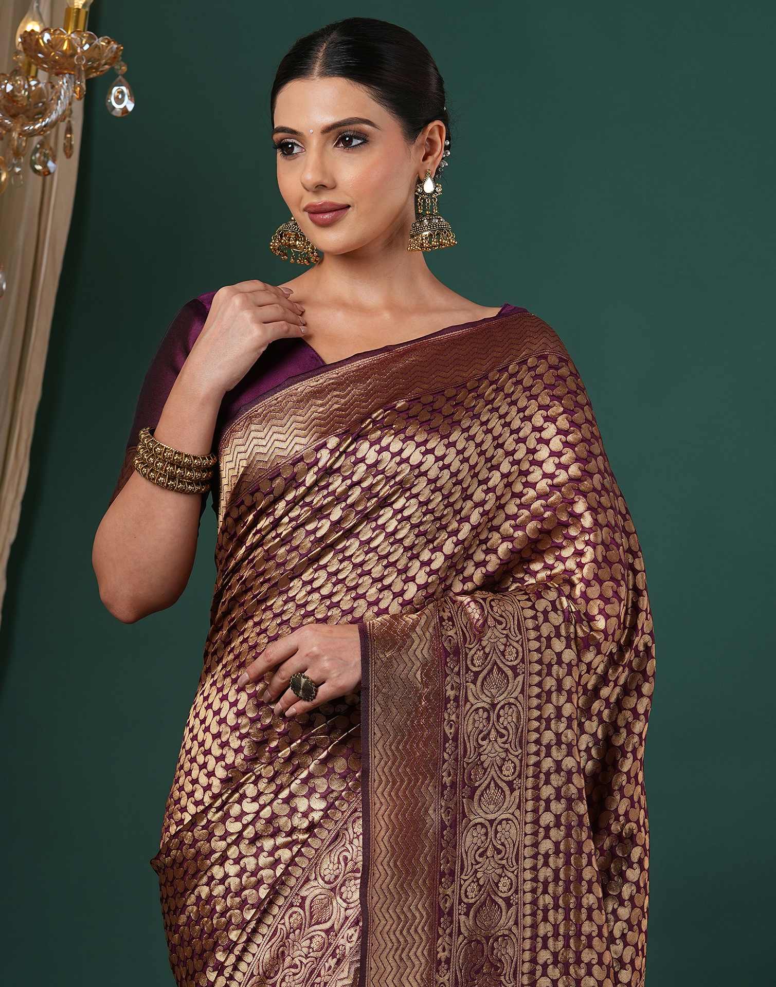 Wine Silk Woven Banarasi Saree