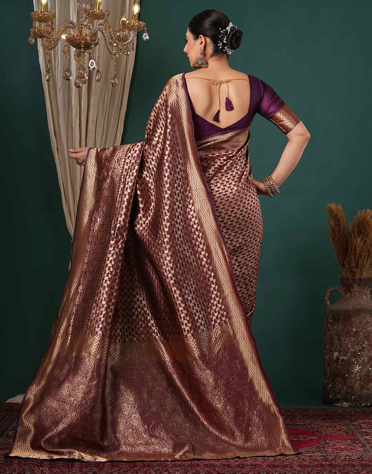Wine Silk Woven Banarasi Saree