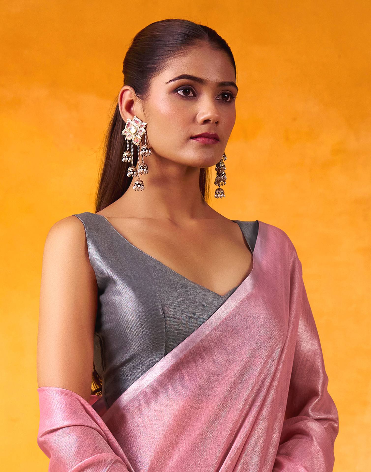 Pink Tissue Silk Woven Plain Saree