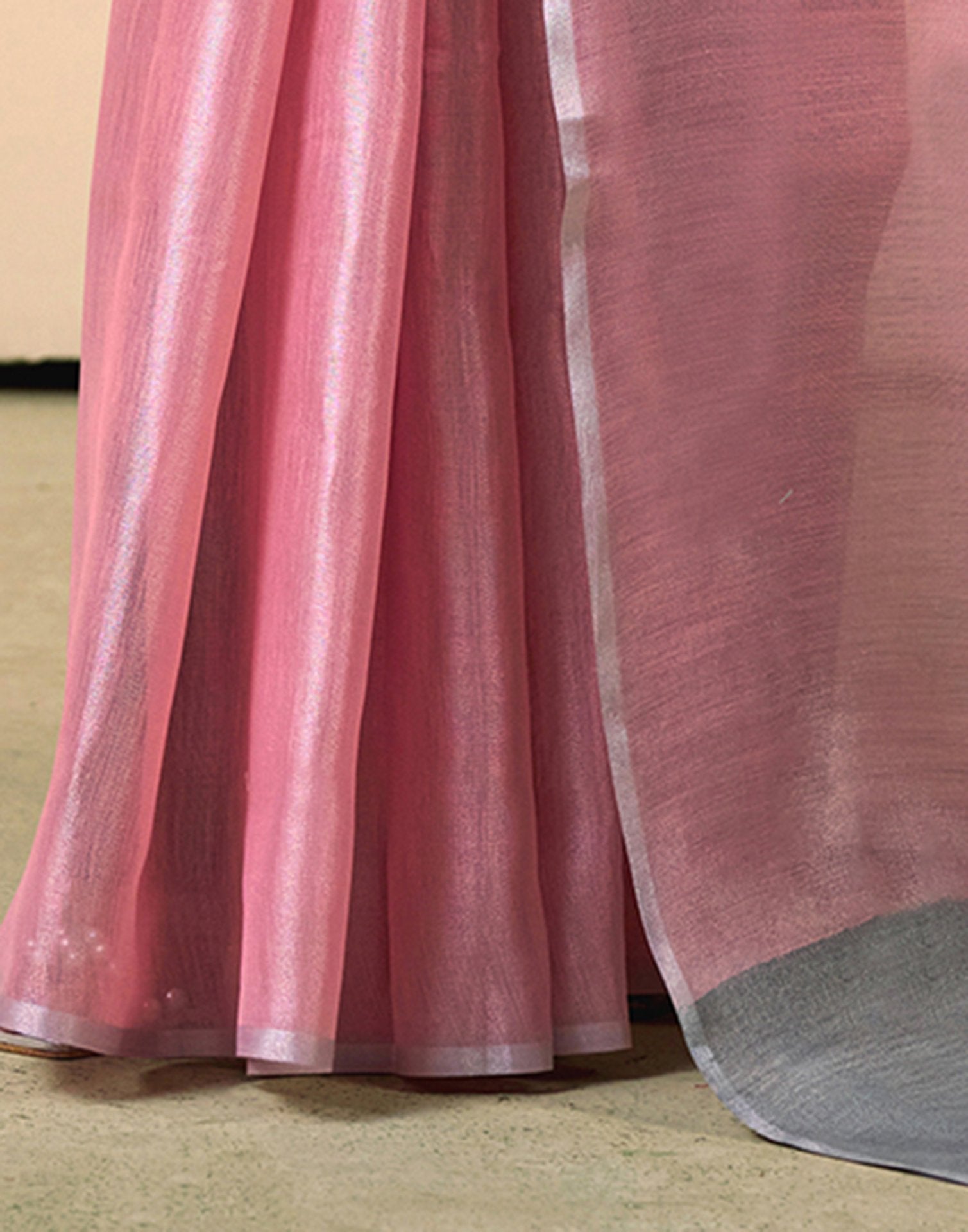 Pink Tissue Silk Woven Plain Saree
