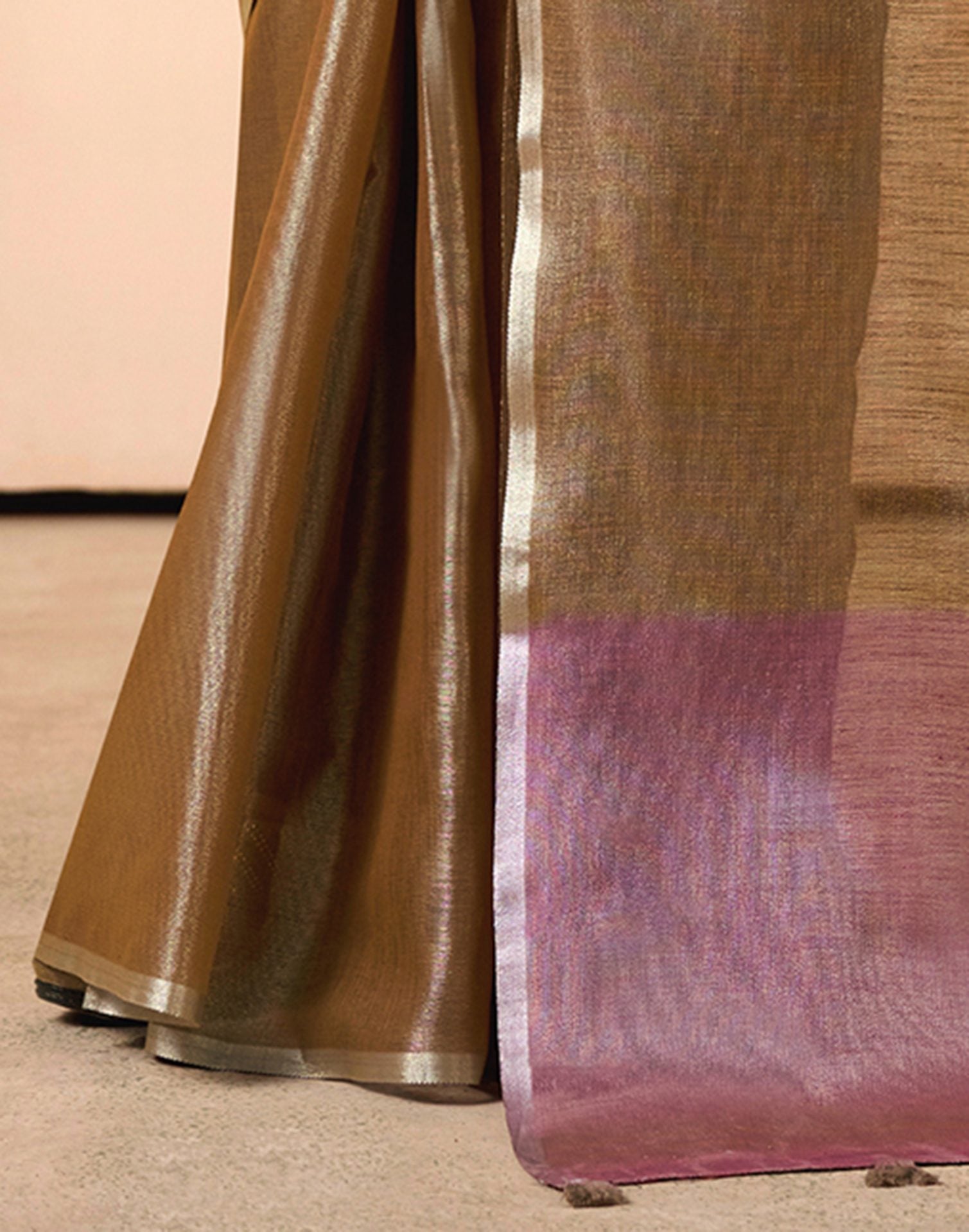 Golden Brown Tissue Silk Woven Plain Saree