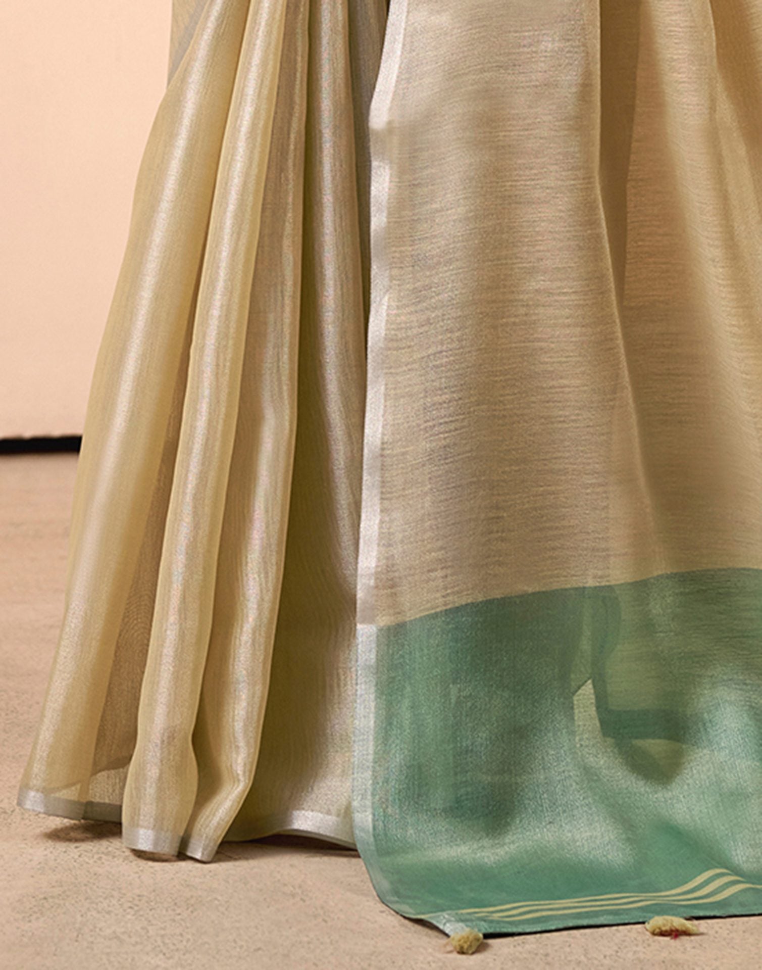 Beige Tissue Silk Woven Plain Saree