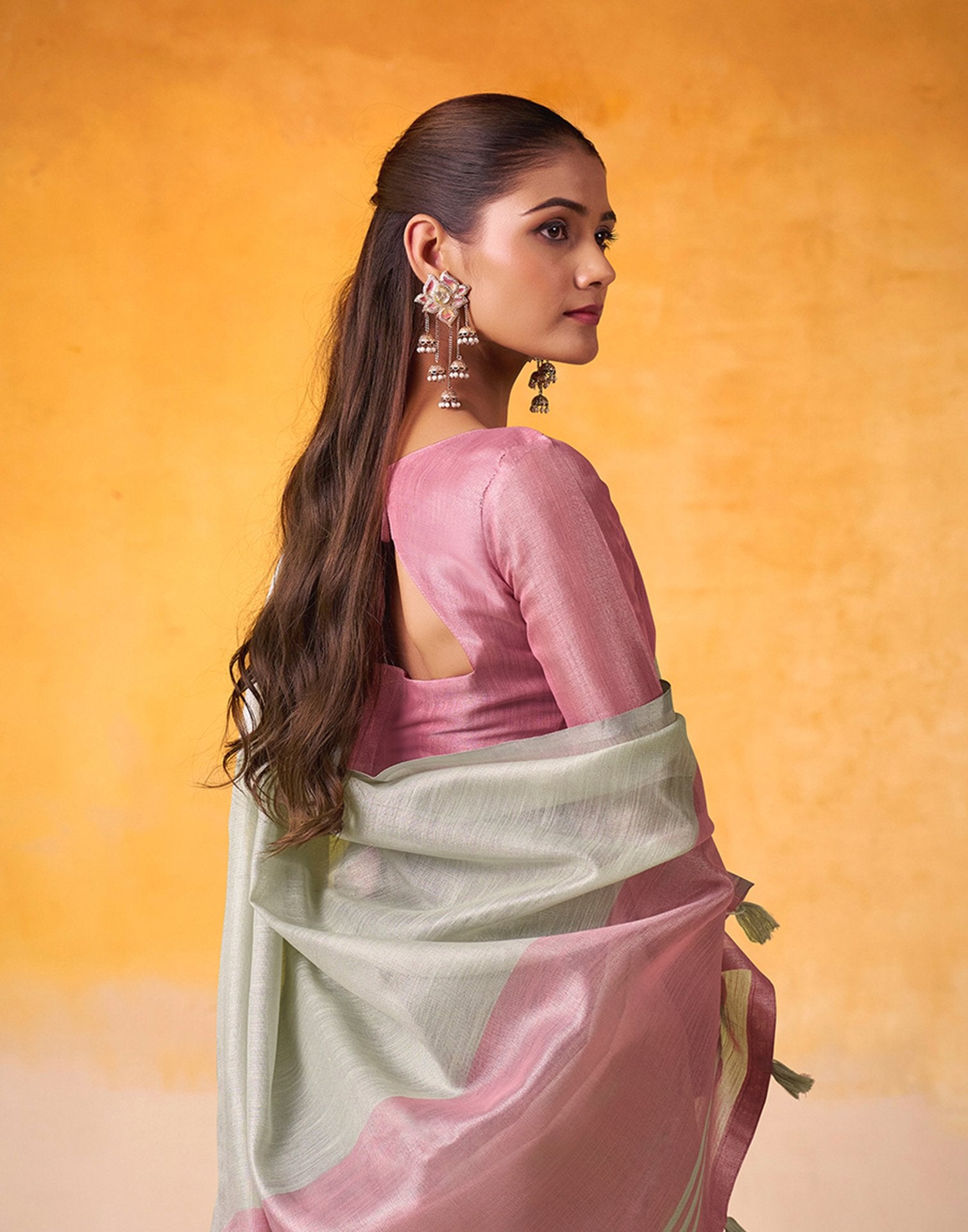 Light Green Tissue Silk Woven Plain Saree