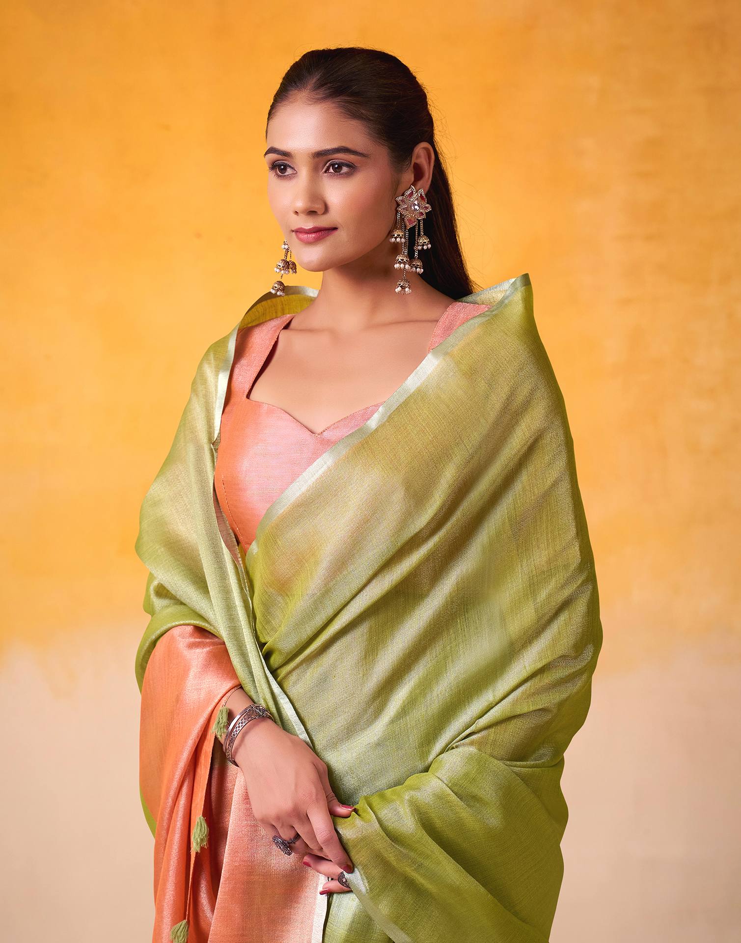 Mehandi Green Tissue Silk Woven Plain Saree
