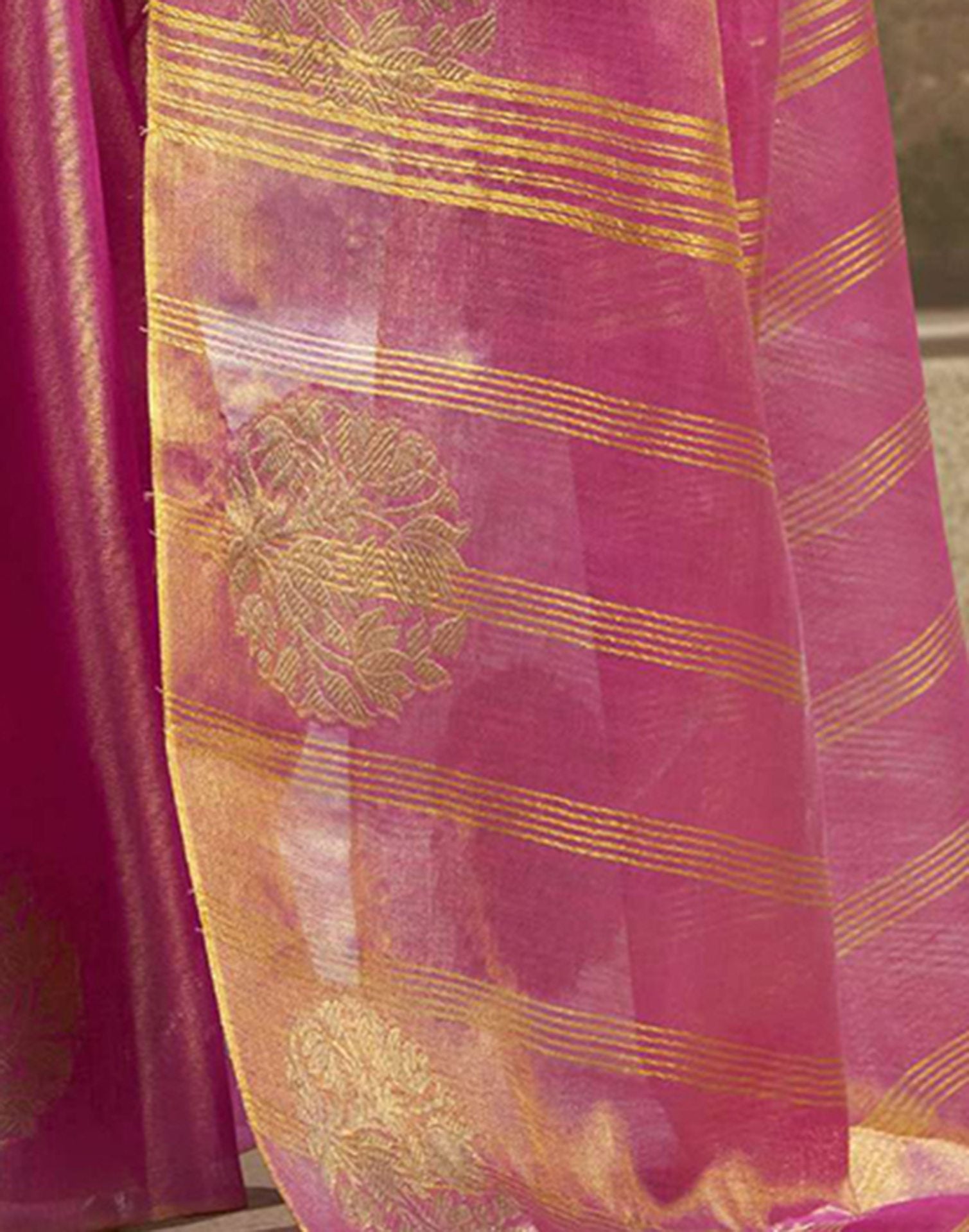Rani Pink Tissue Silk Woven Saree