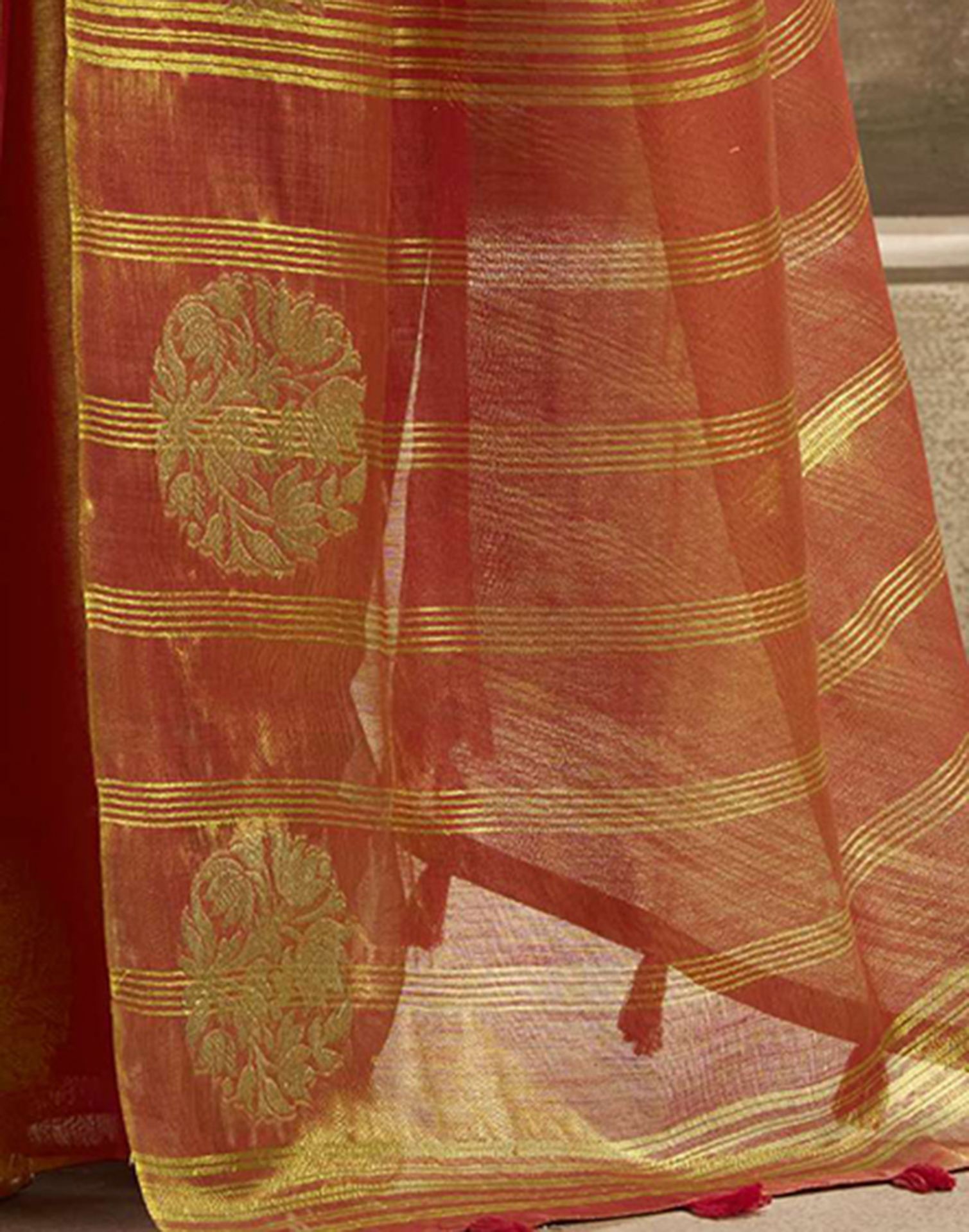 Orange Tissue Silk Woven Saree