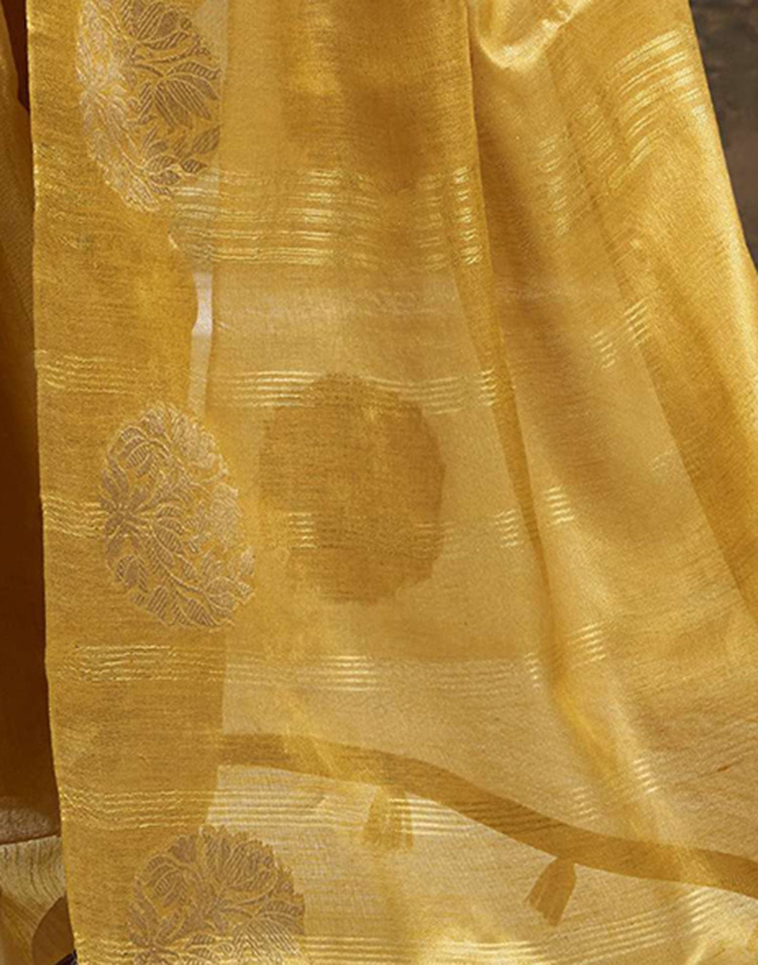 Mustard Yellow Tissue Silk Woven Saree