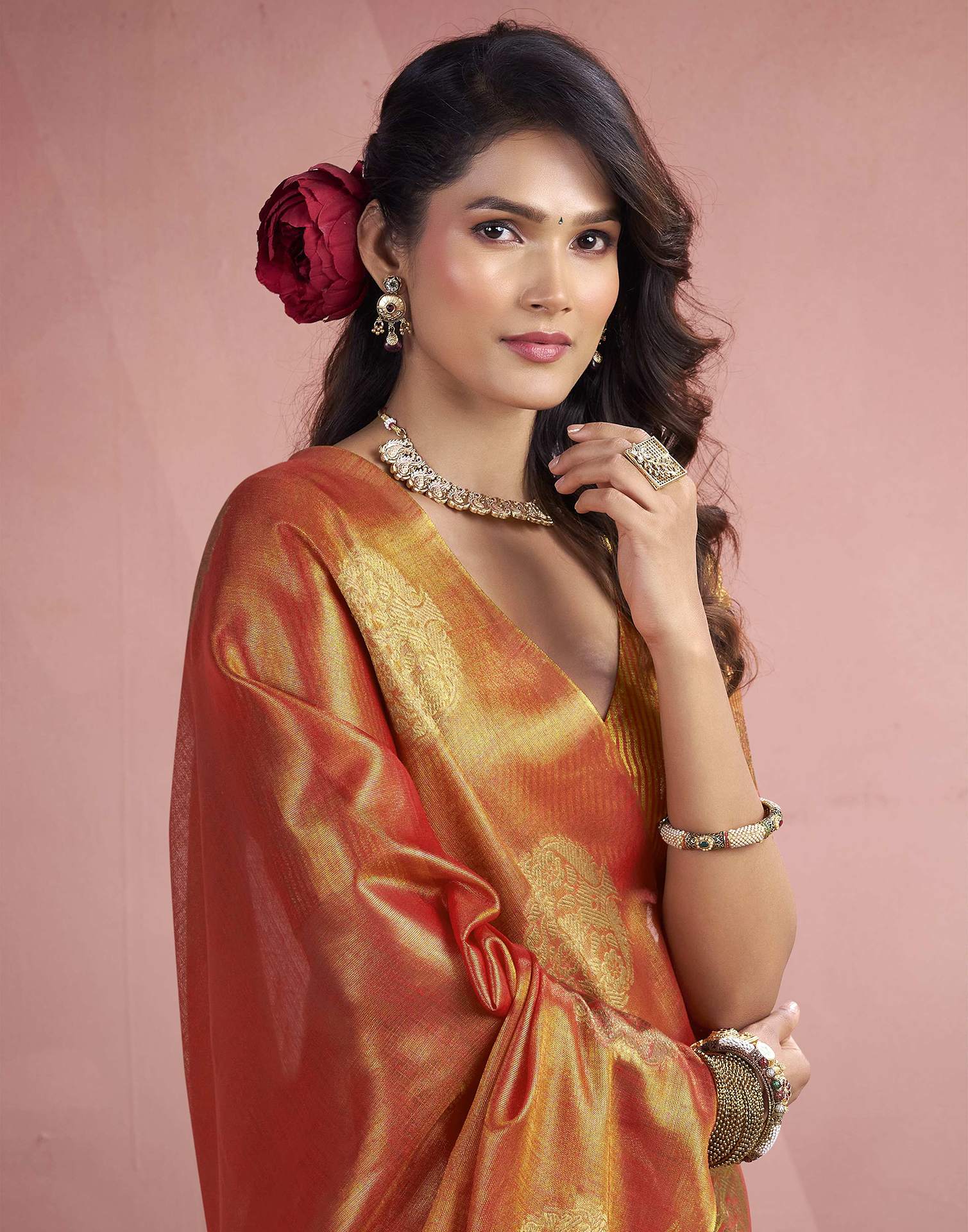 Orange Tissue Silk Woven Saree