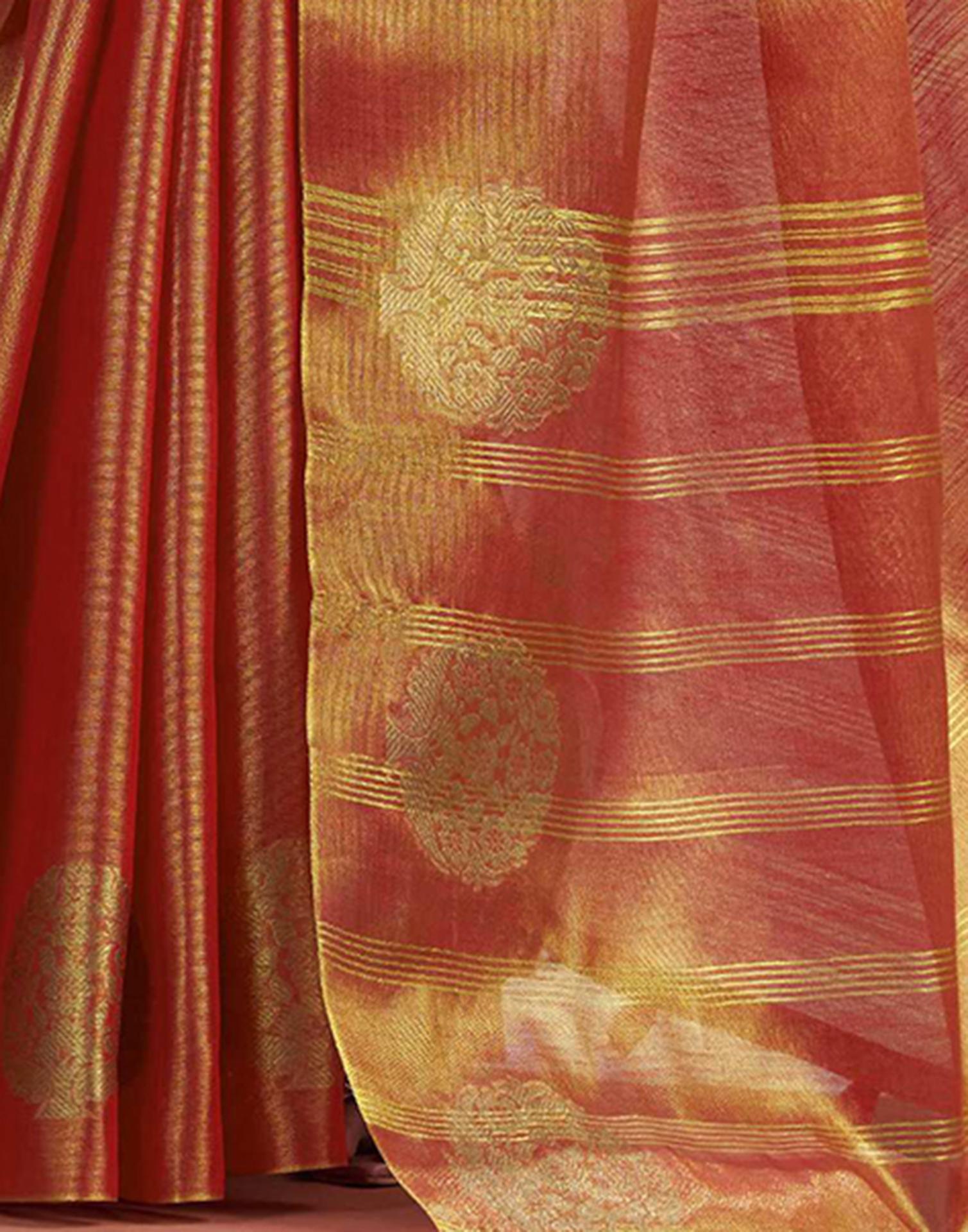 Orange Tissue Silk Woven Saree