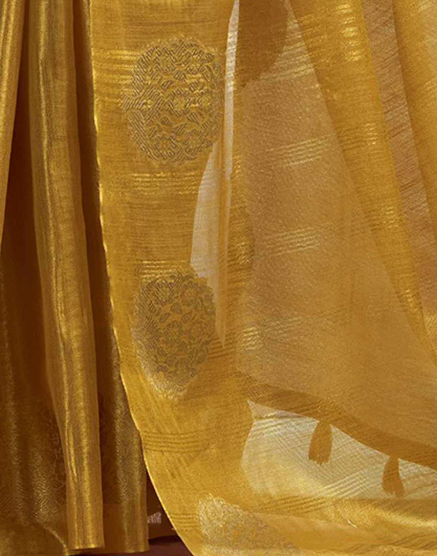Mustard Yellow Tissue Silk Woven Saree