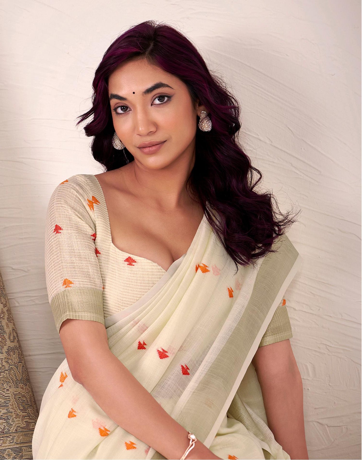 Off White Silk Woven Saree
