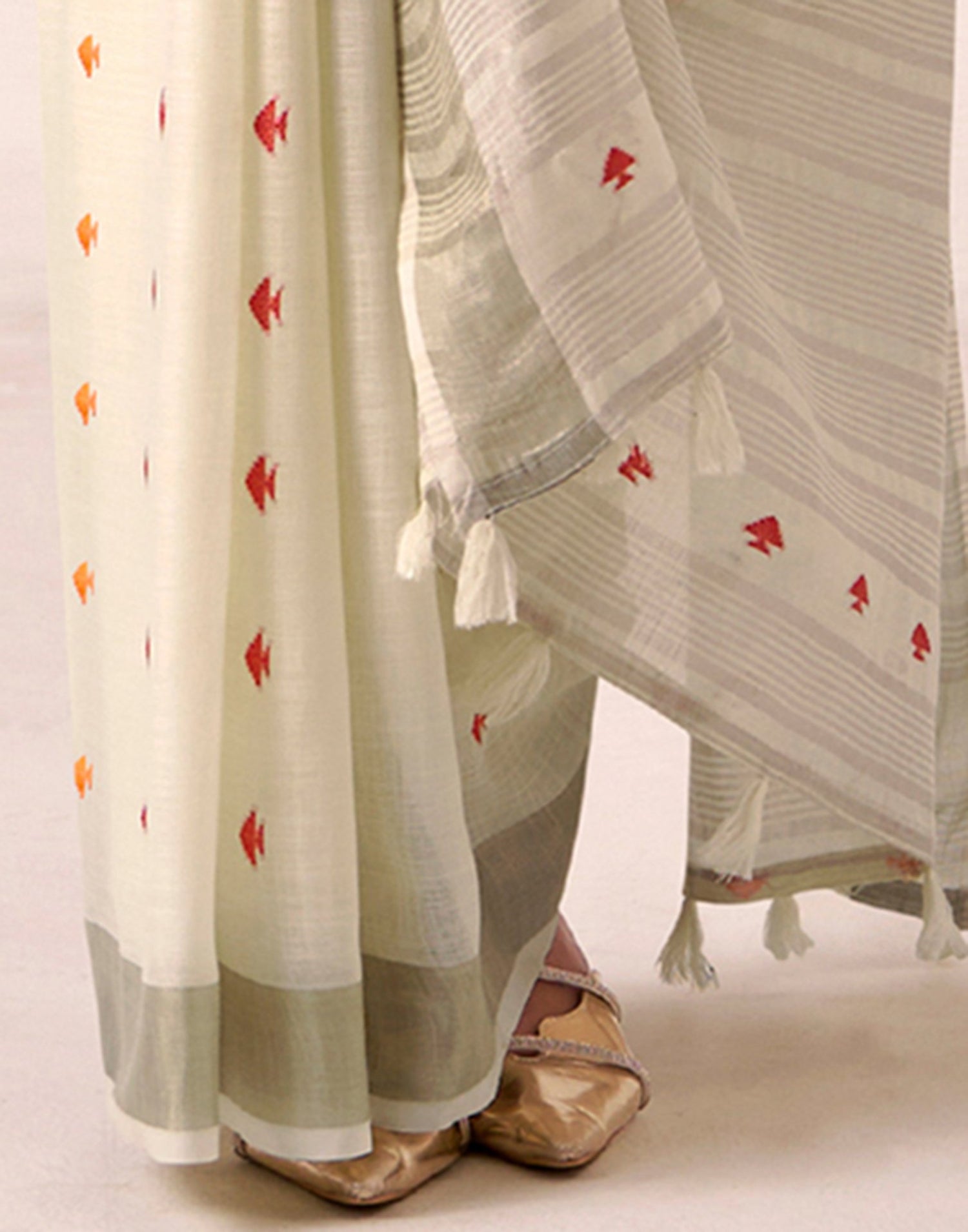 Off White Silk Woven Saree