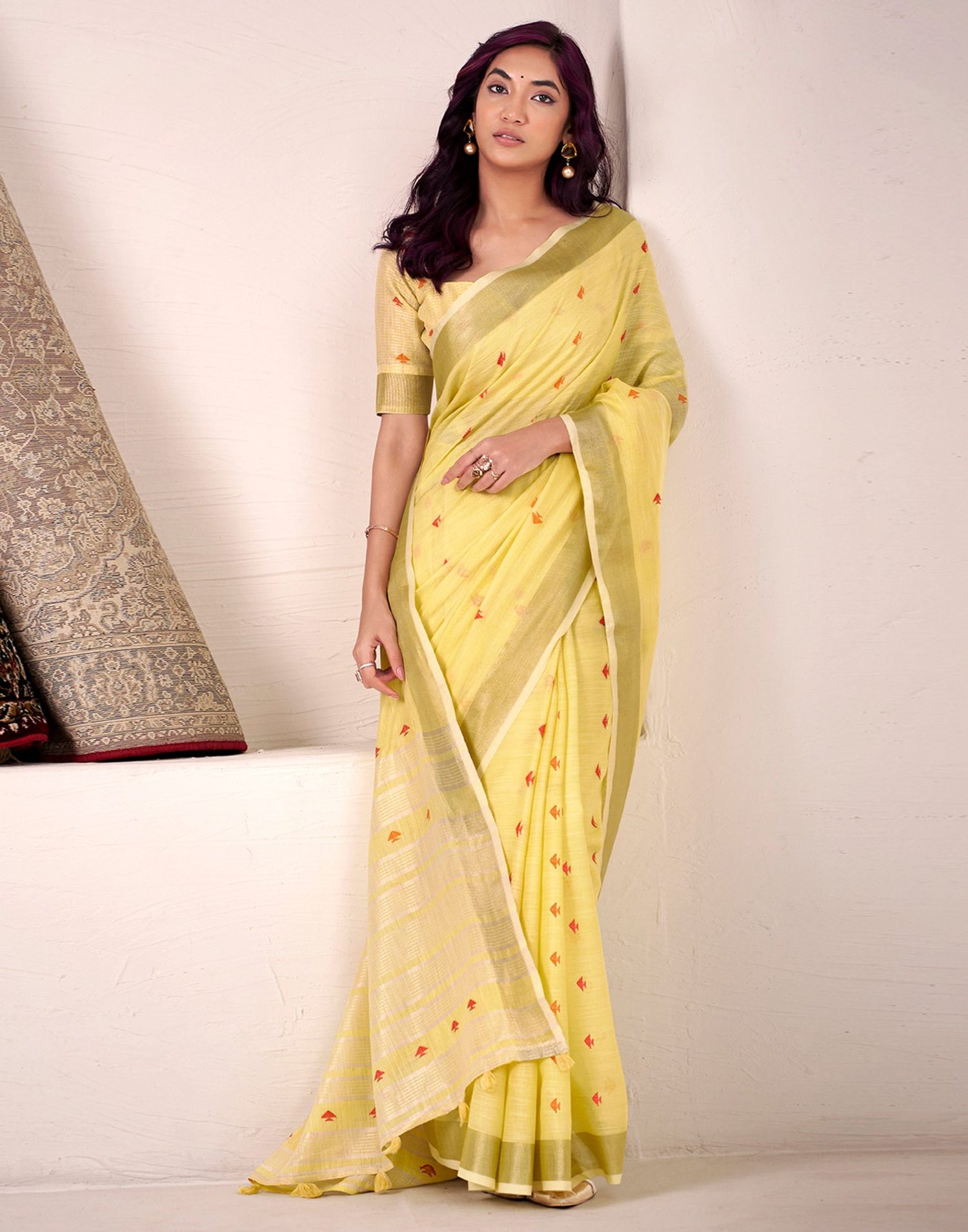 Light Yellow Silk Woven Saree