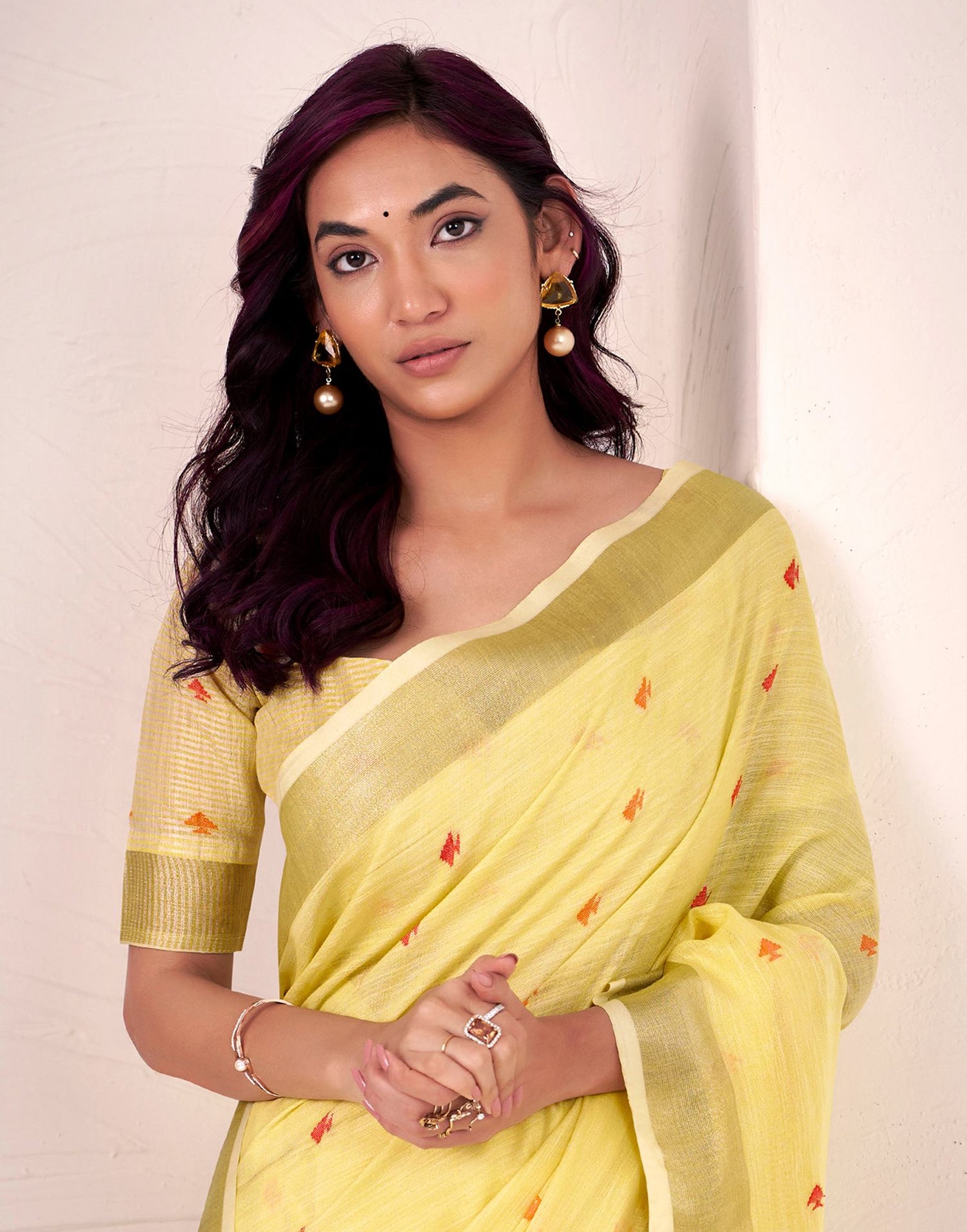 Light Yellow Silk Woven Saree