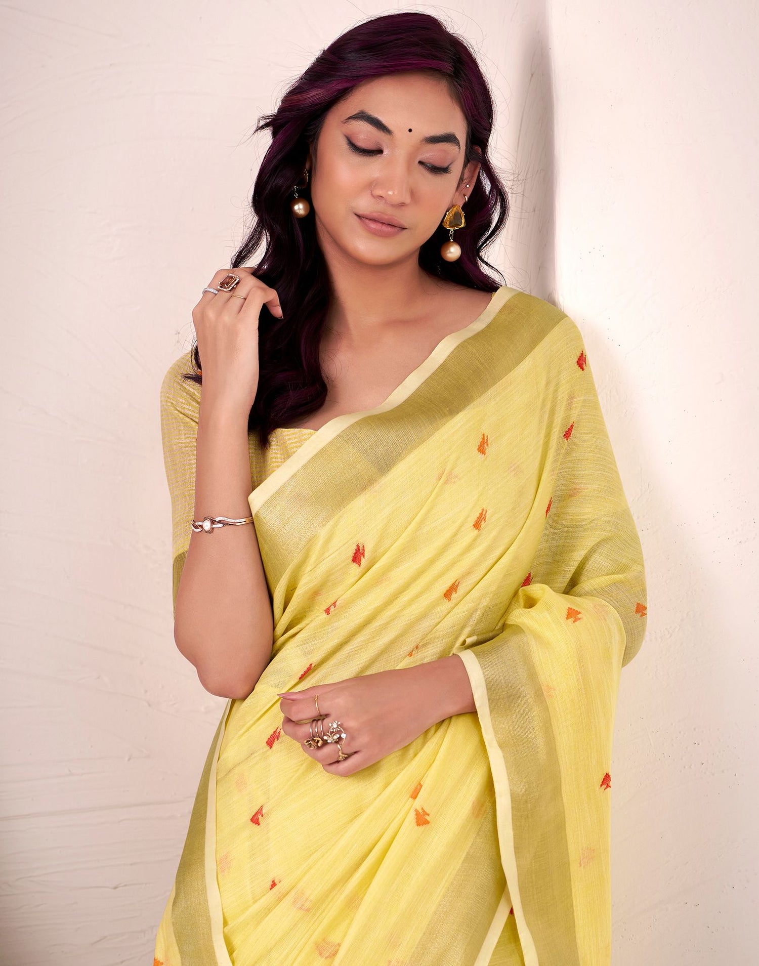 Light Yellow Silk Woven Saree