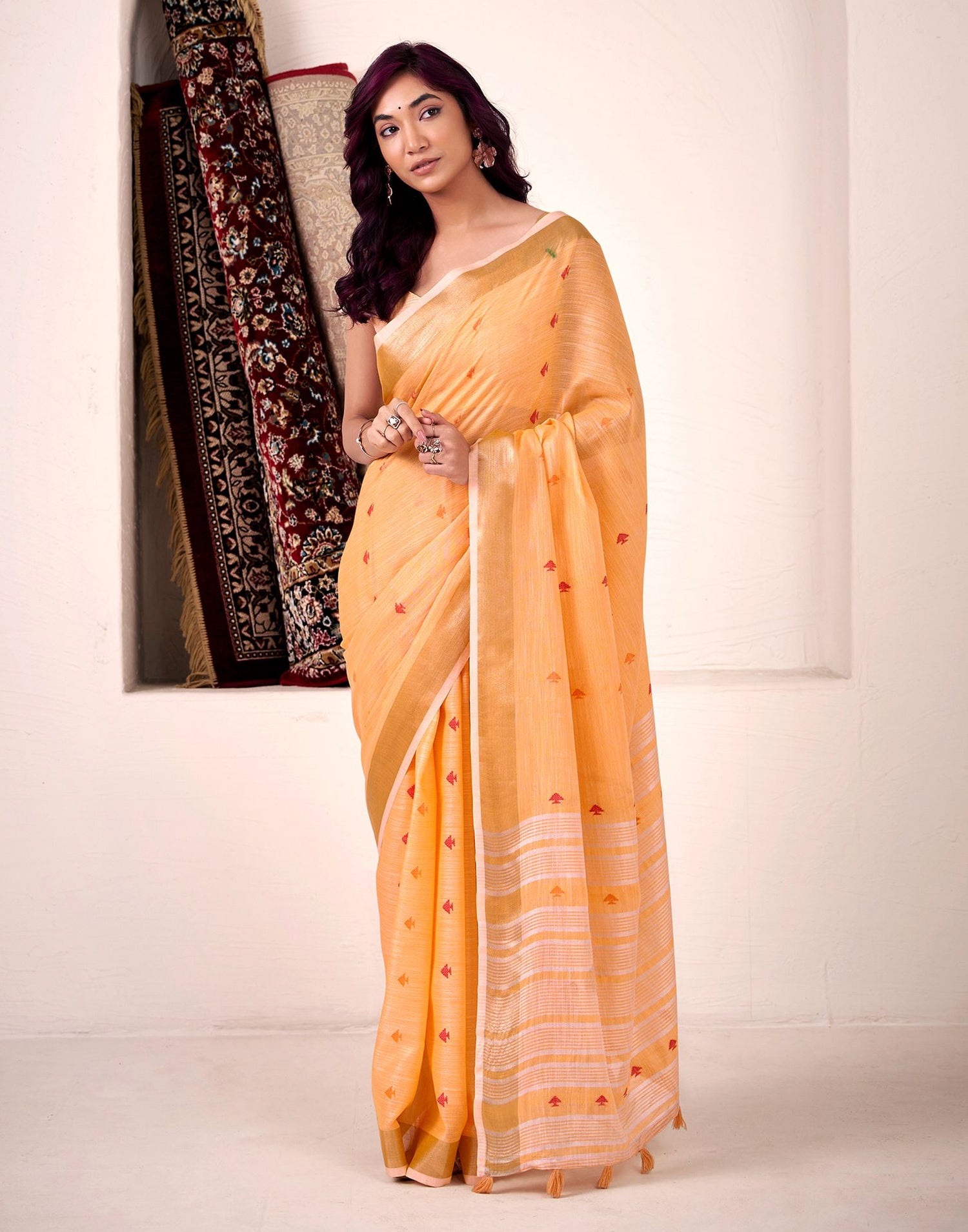 Orange Silk Woven Saree