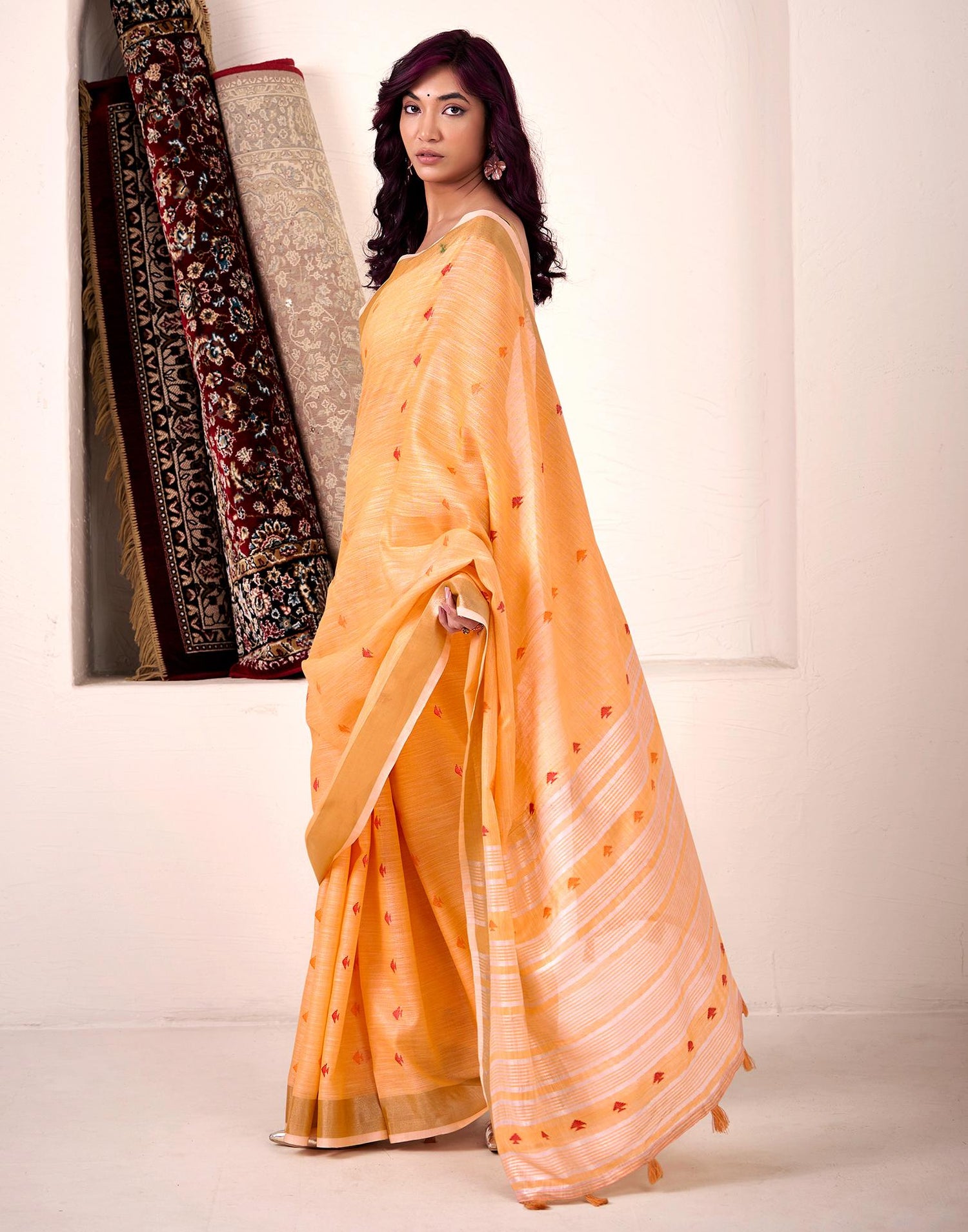 Orange Silk Woven Saree