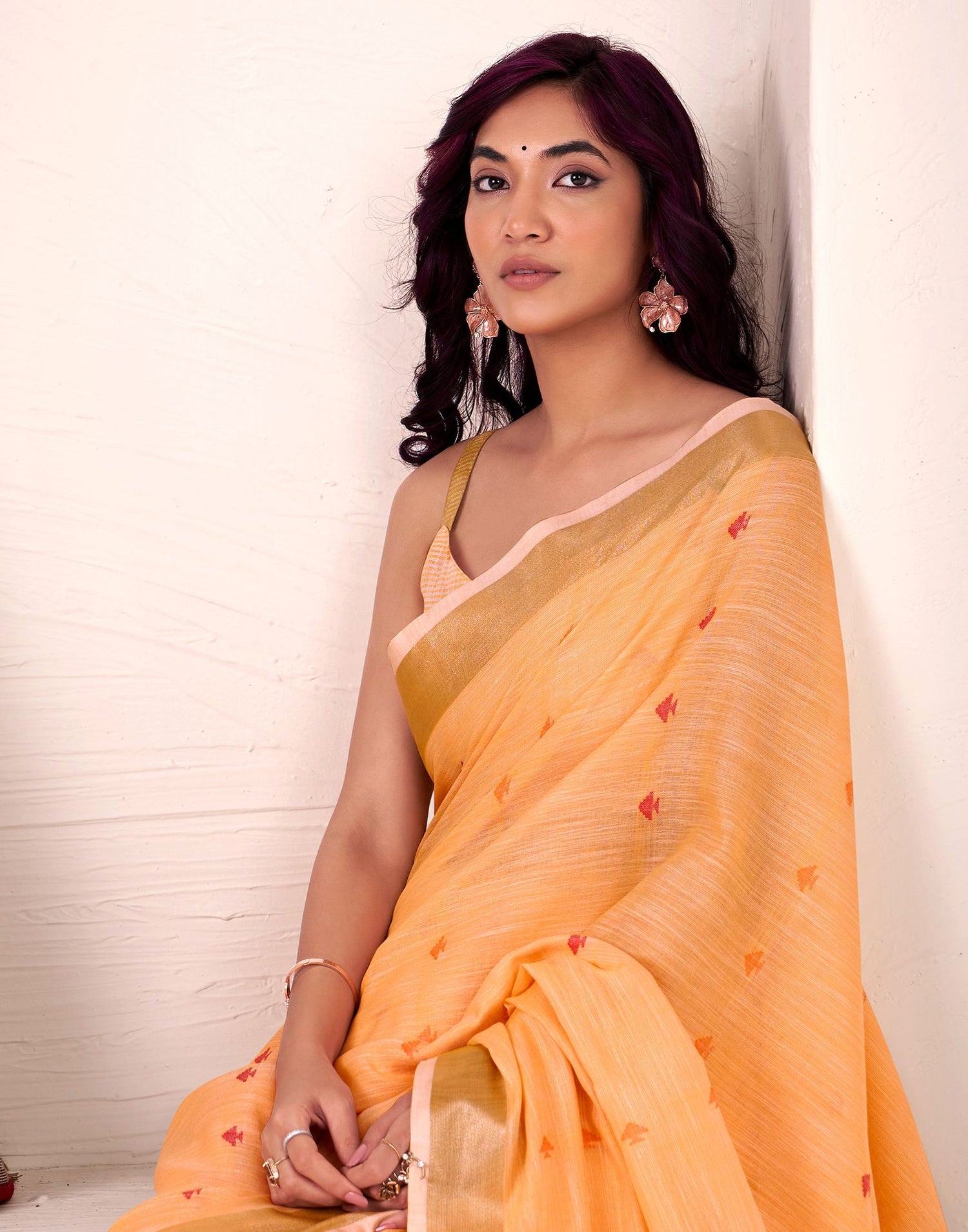 Orange Silk Woven Saree