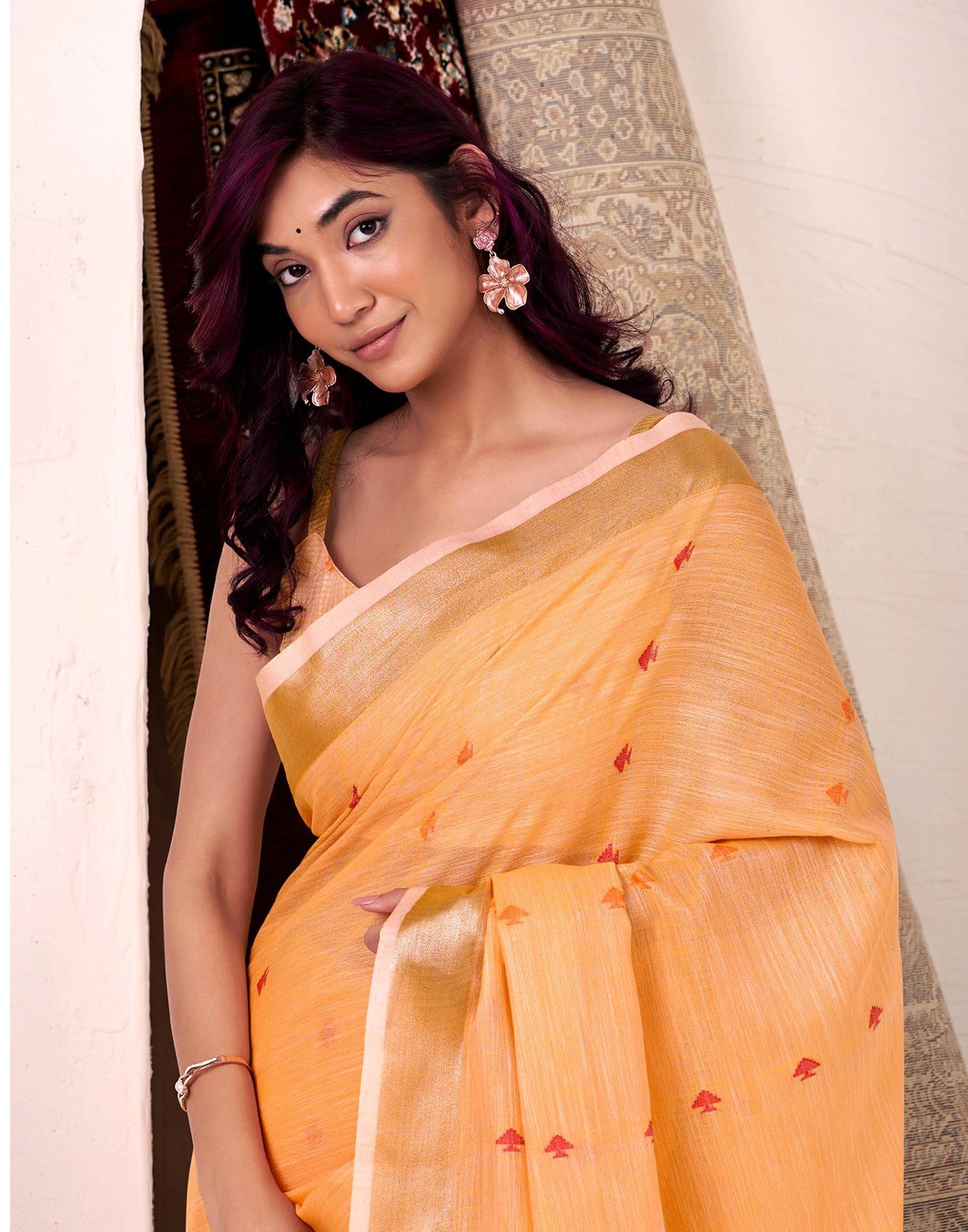 Orange Silk Woven Saree