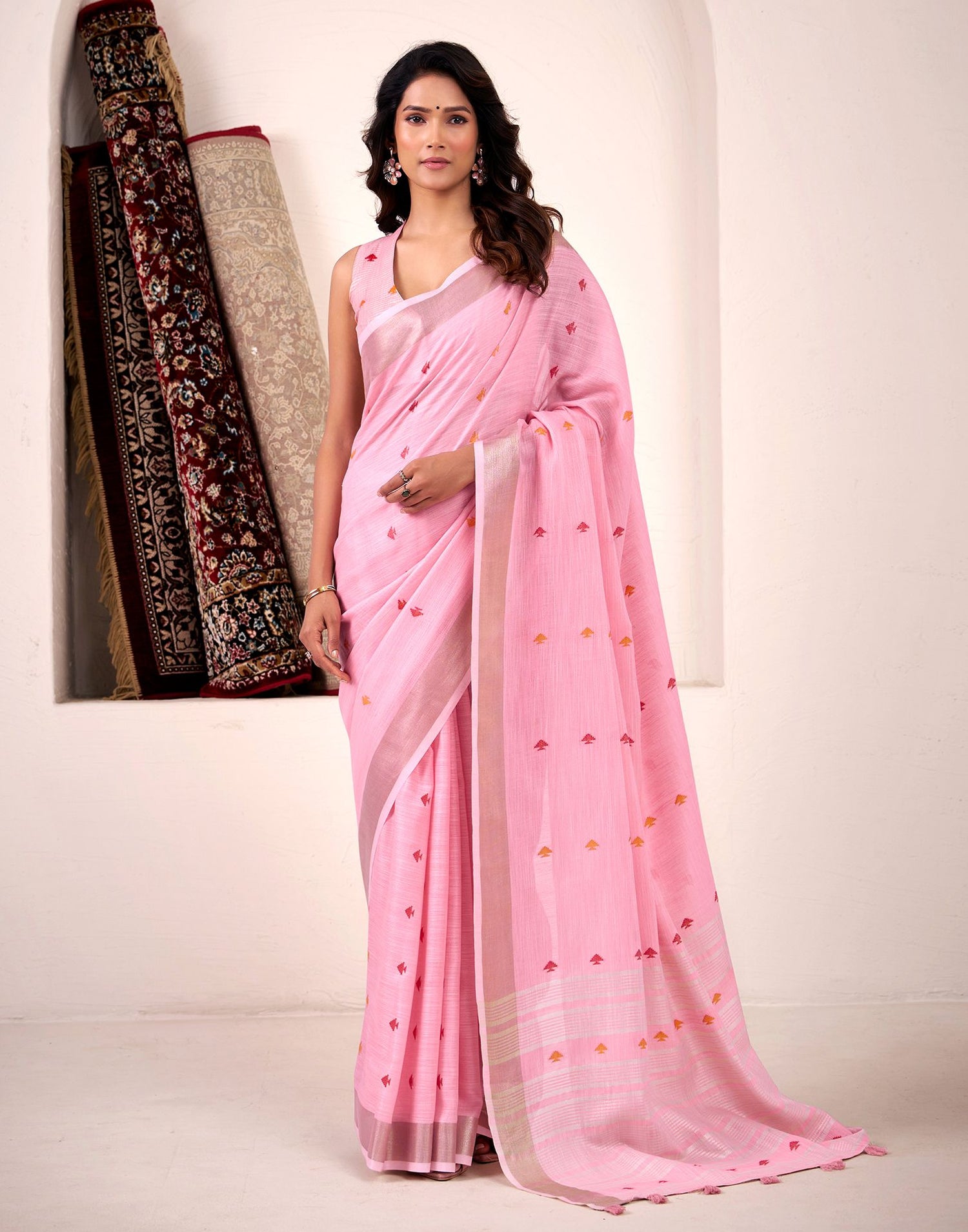 Pink Silk Woven Saree