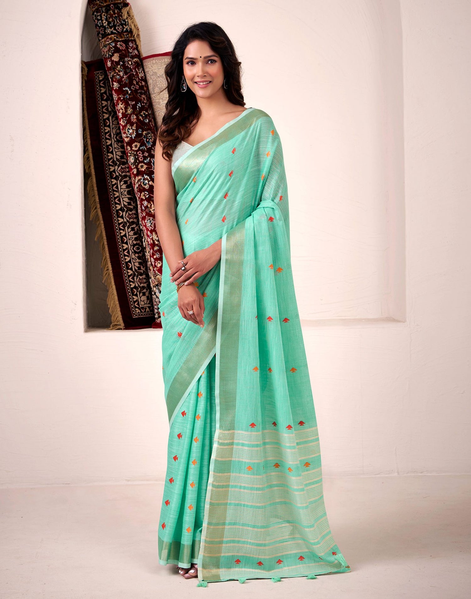 Sea Green Silk Woven Saree
