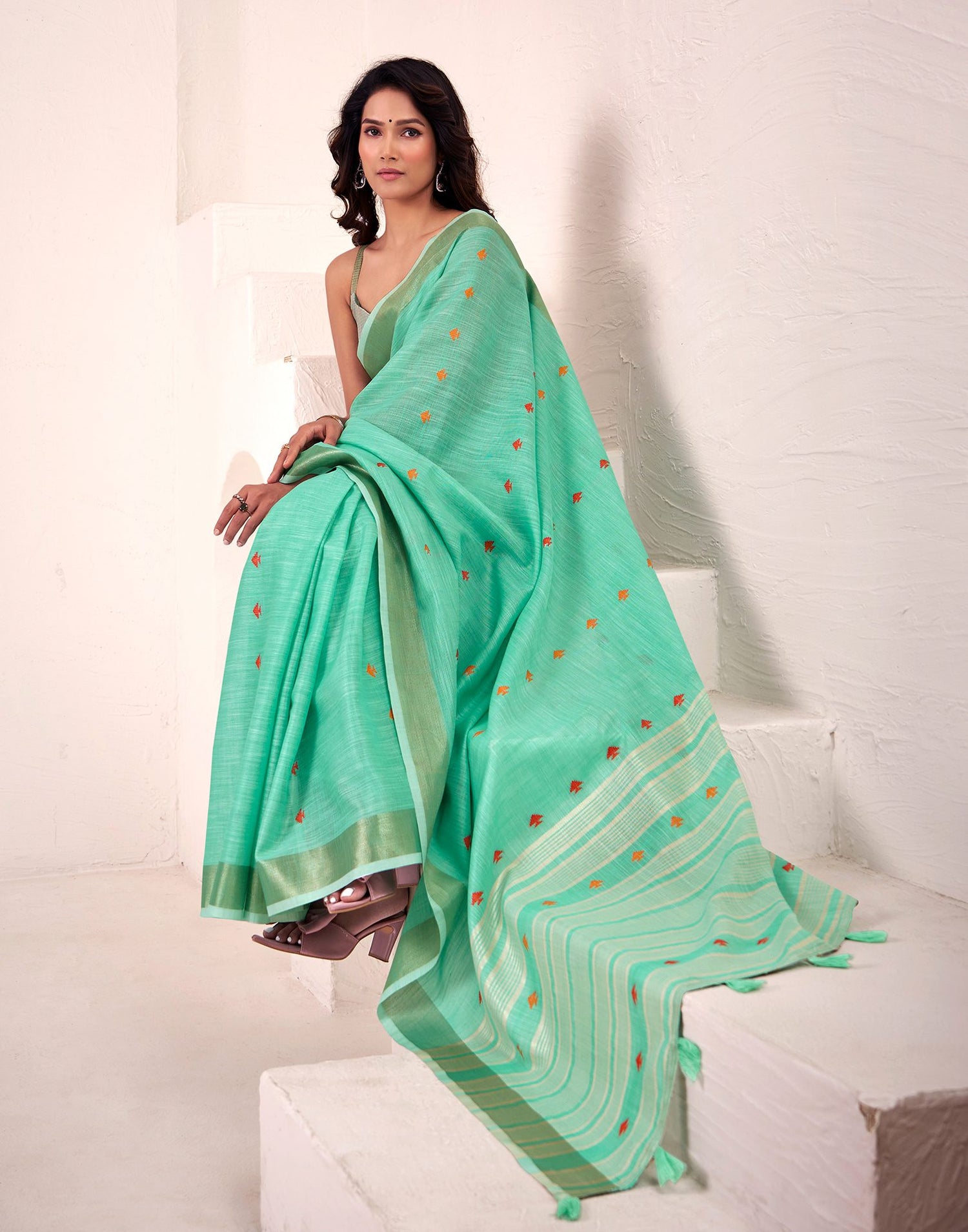 Sea Green Silk Woven Saree