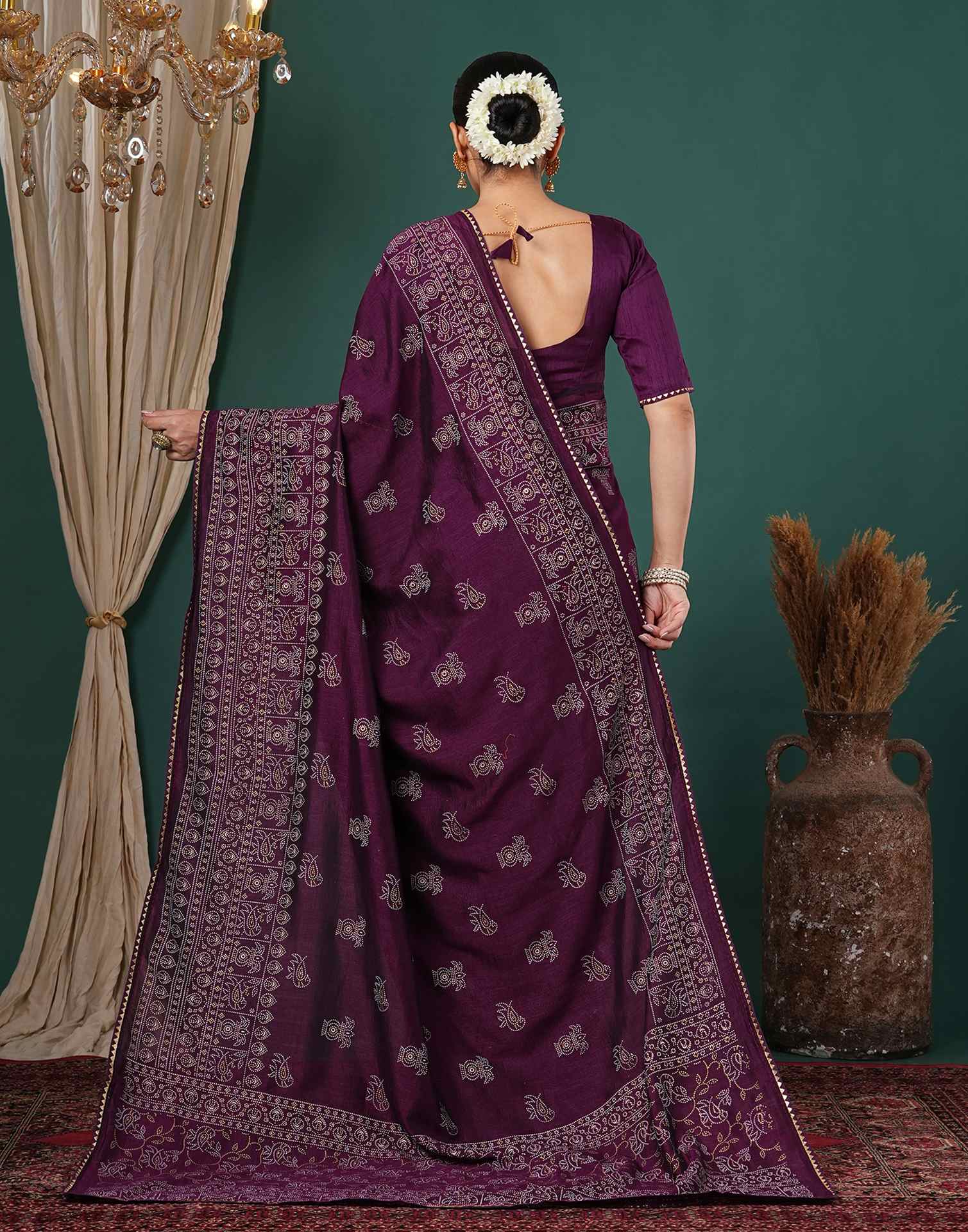 Dark Purple Silk Printed Saree