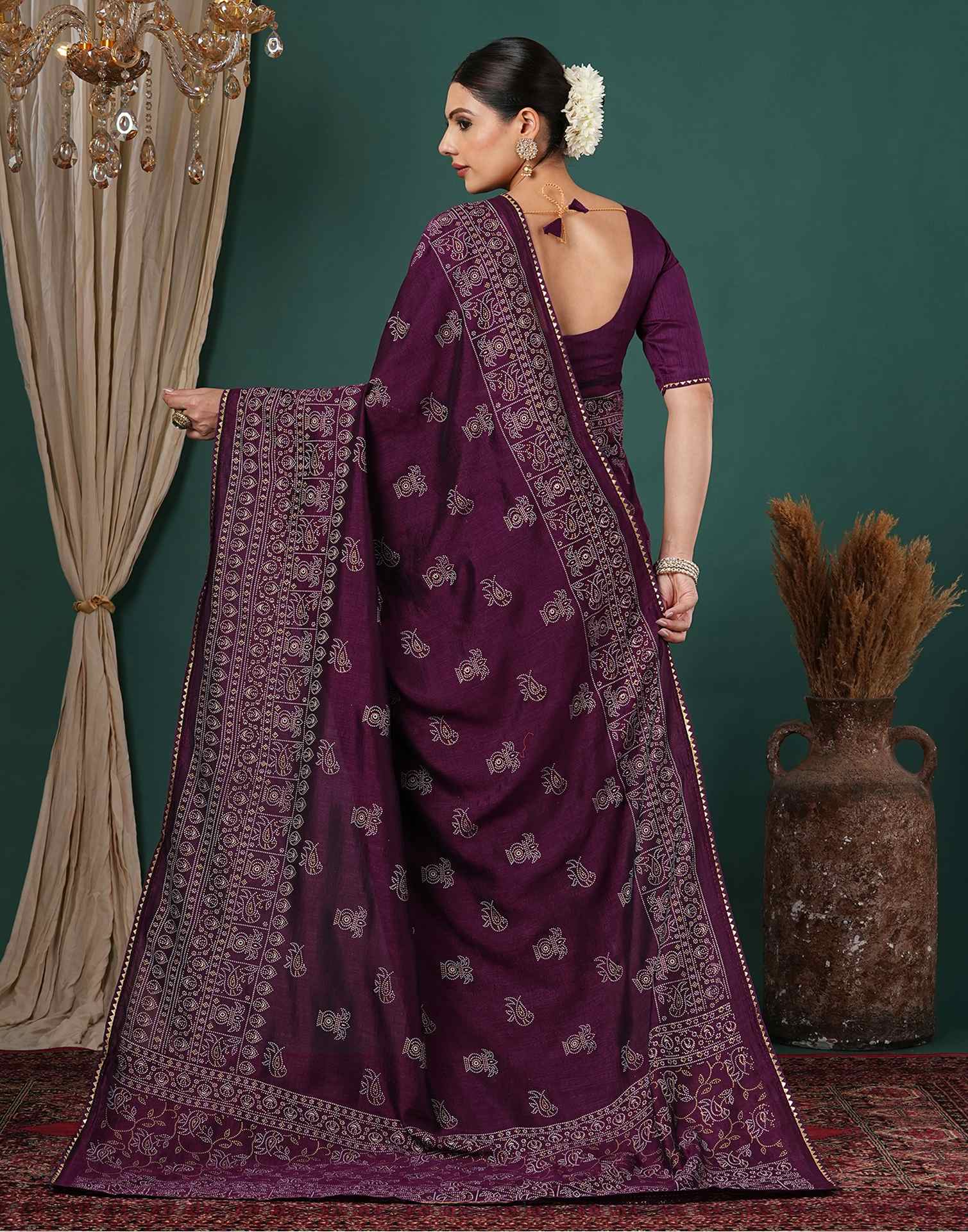 Dark Purple Silk Printed Saree