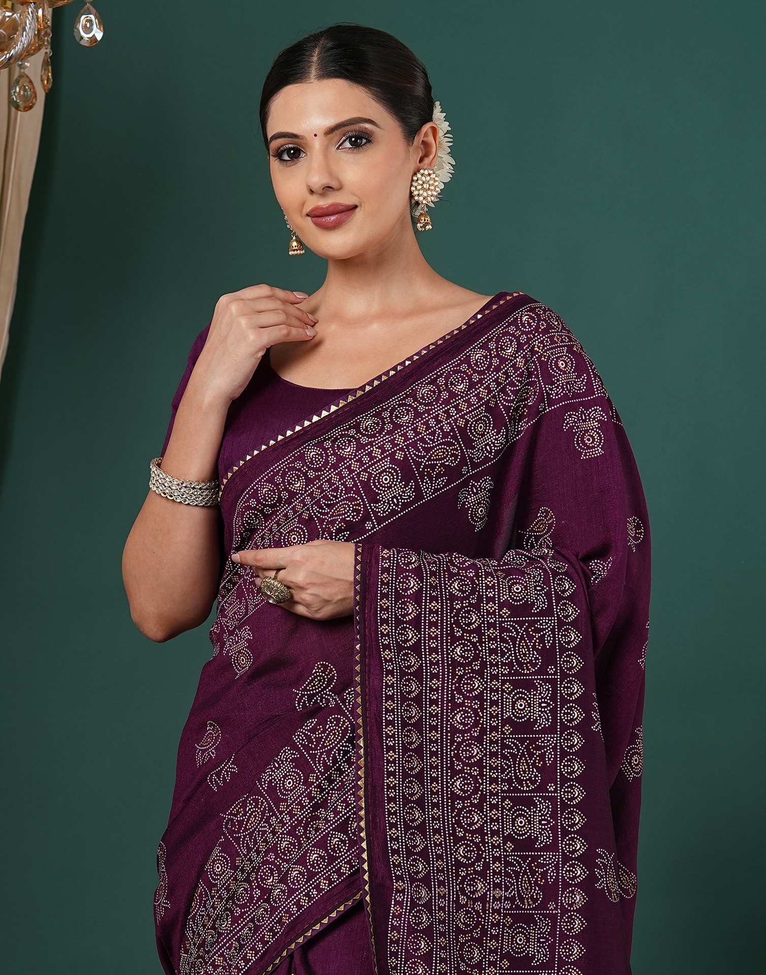 Dark Purple Silk Printed Saree