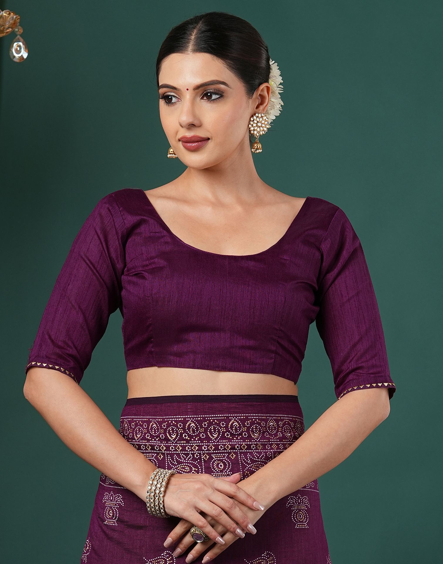 Dark Purple Silk Printed Saree