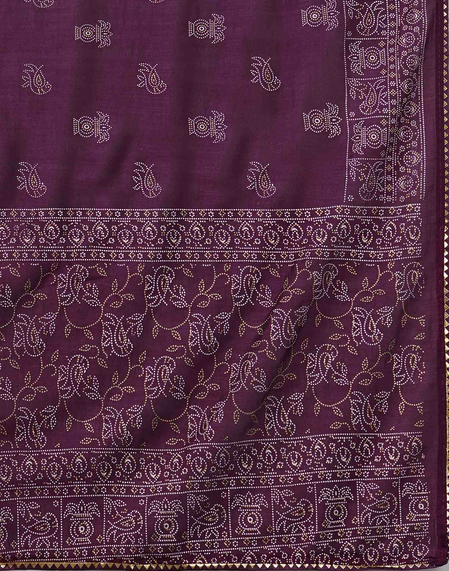 Dark Purple Silk Printed Saree