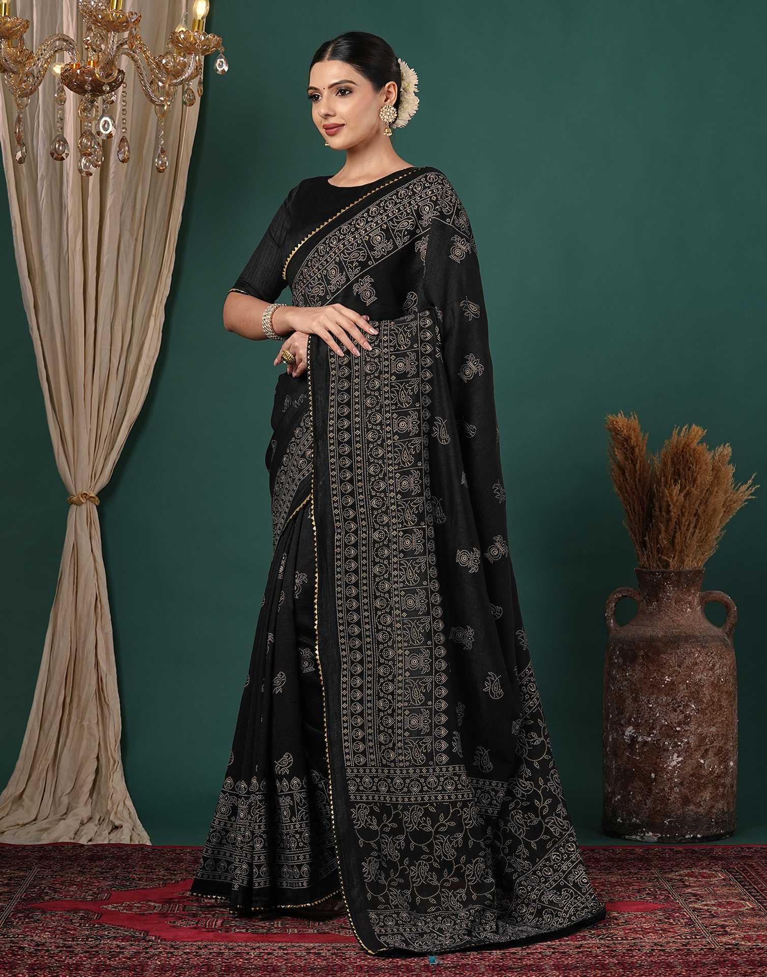 Black Silk Printed Saree