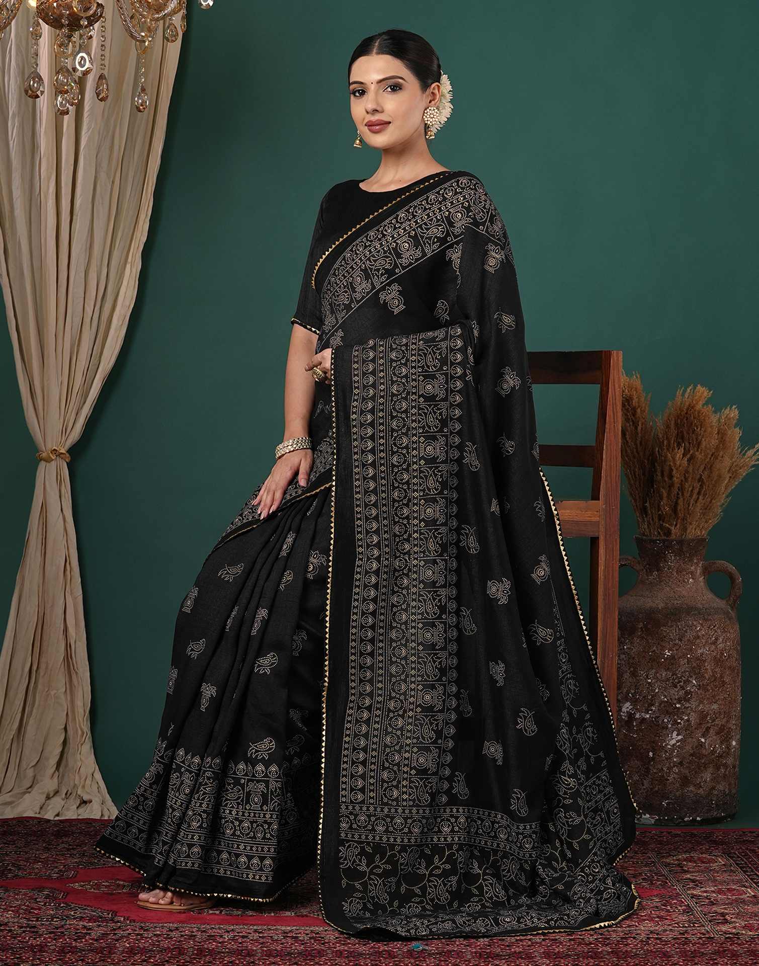 Black Silk Printed Saree