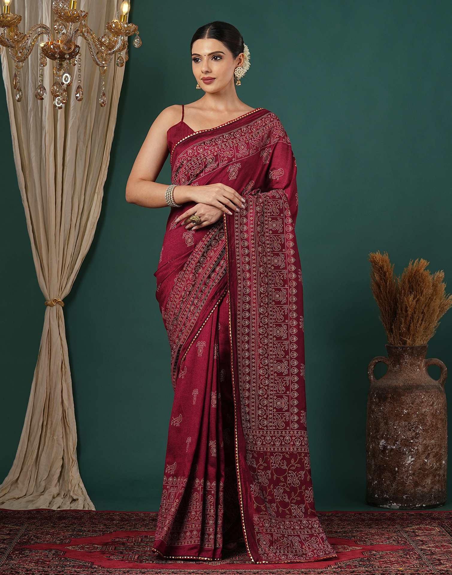 Maroon Silk Printed Saree