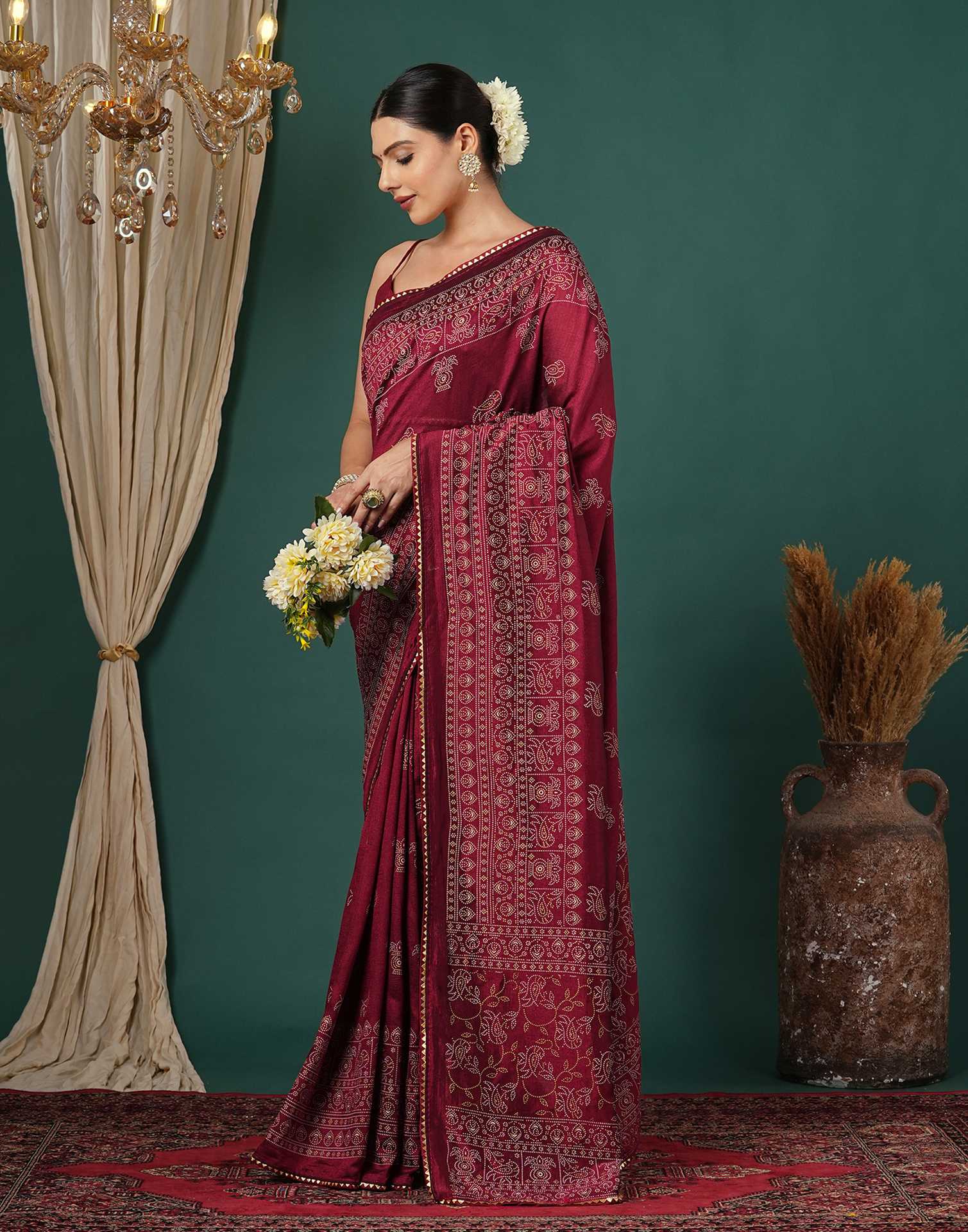 Maroon Silk Printed Saree