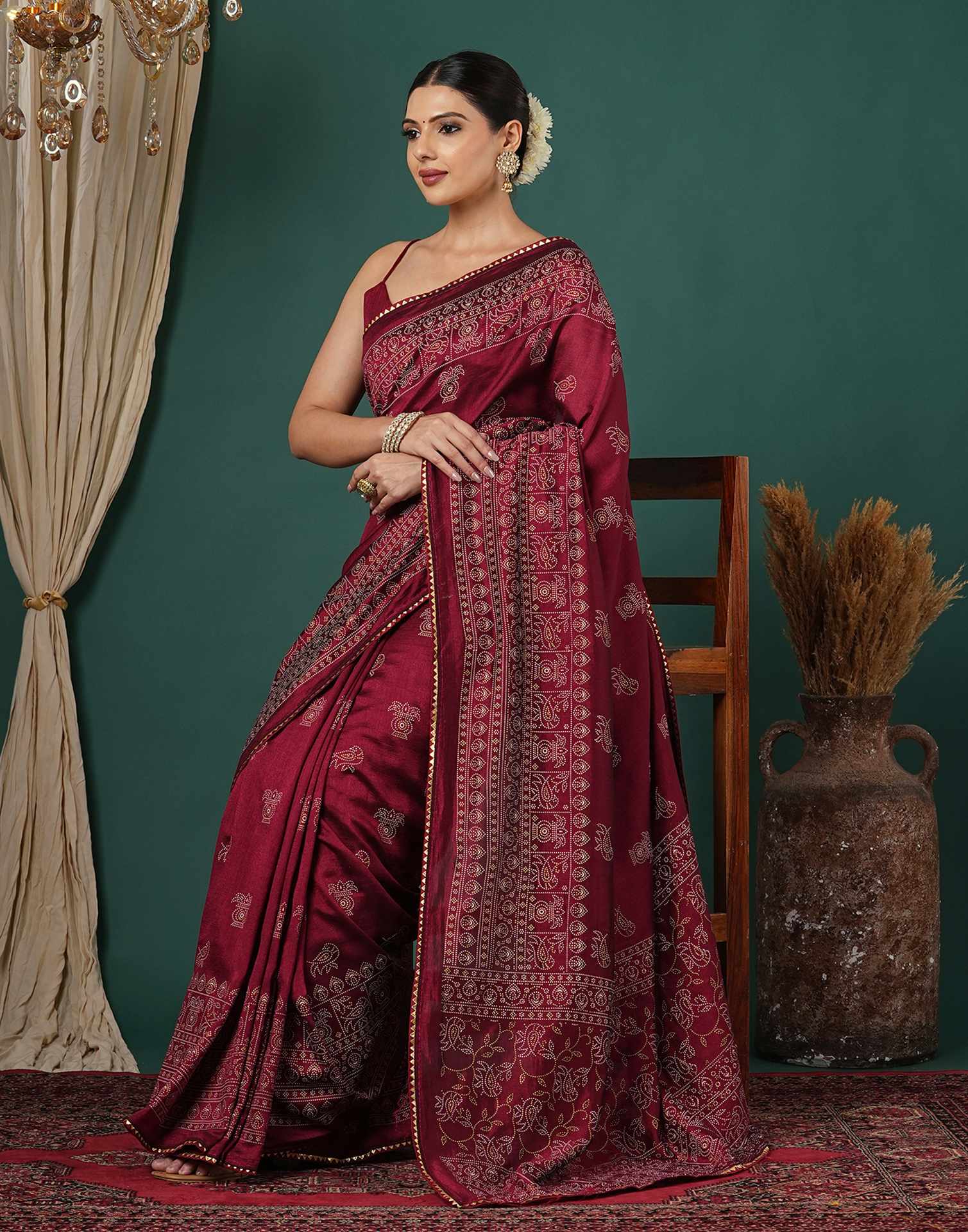 Maroon Silk Printed Saree