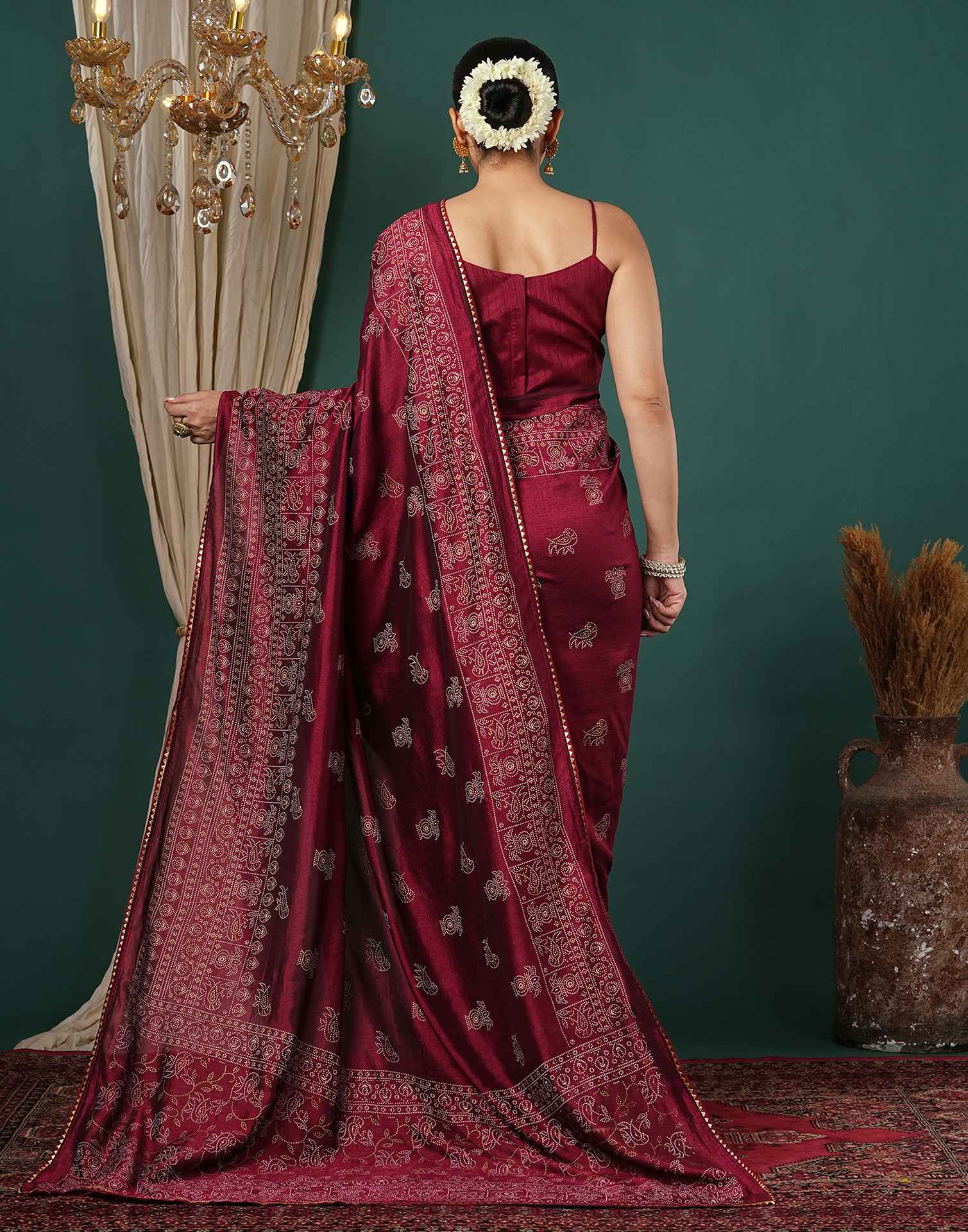 Maroon Silk Printed Saree