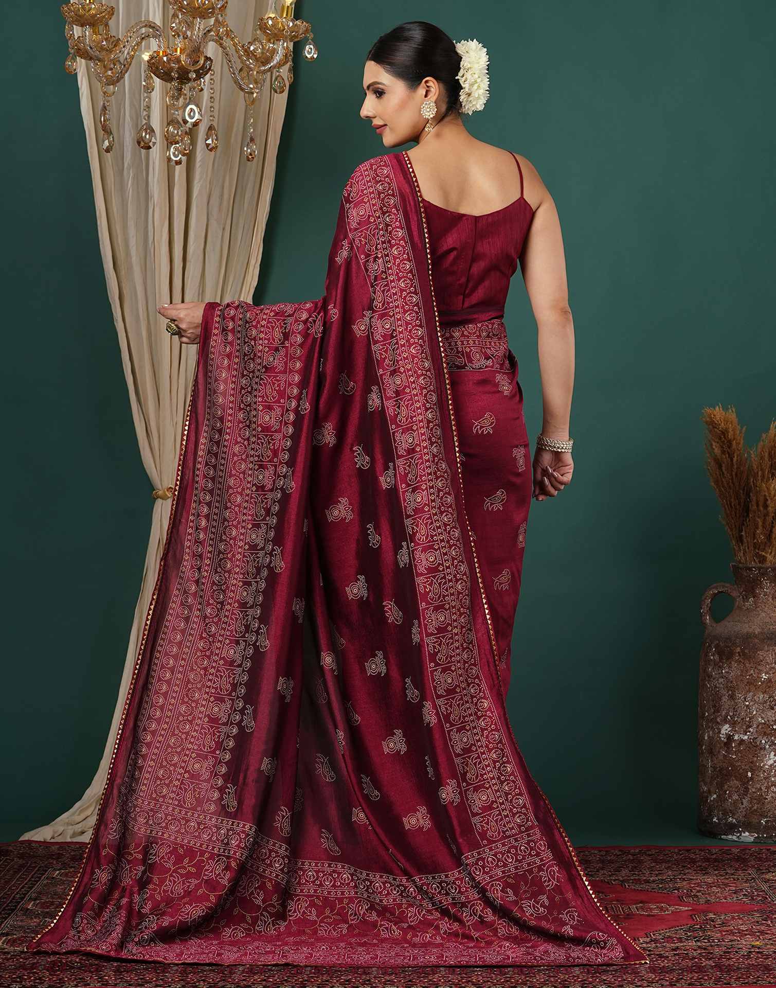 Maroon Silk Printed Saree